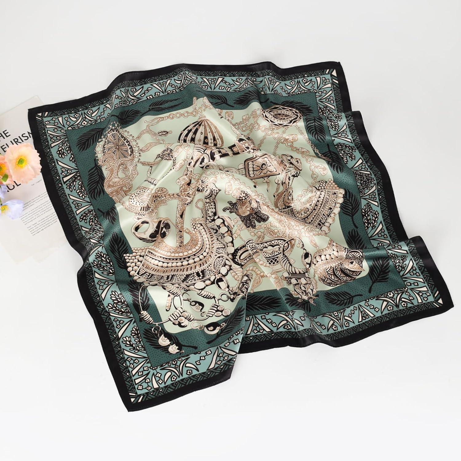 imageEXTREE 100 Pure Mulberry Silk Scarf Fashion Hair for Women Scarf Lightweight Square Neckerchief 275 275 inchesAncient Roman Army Green