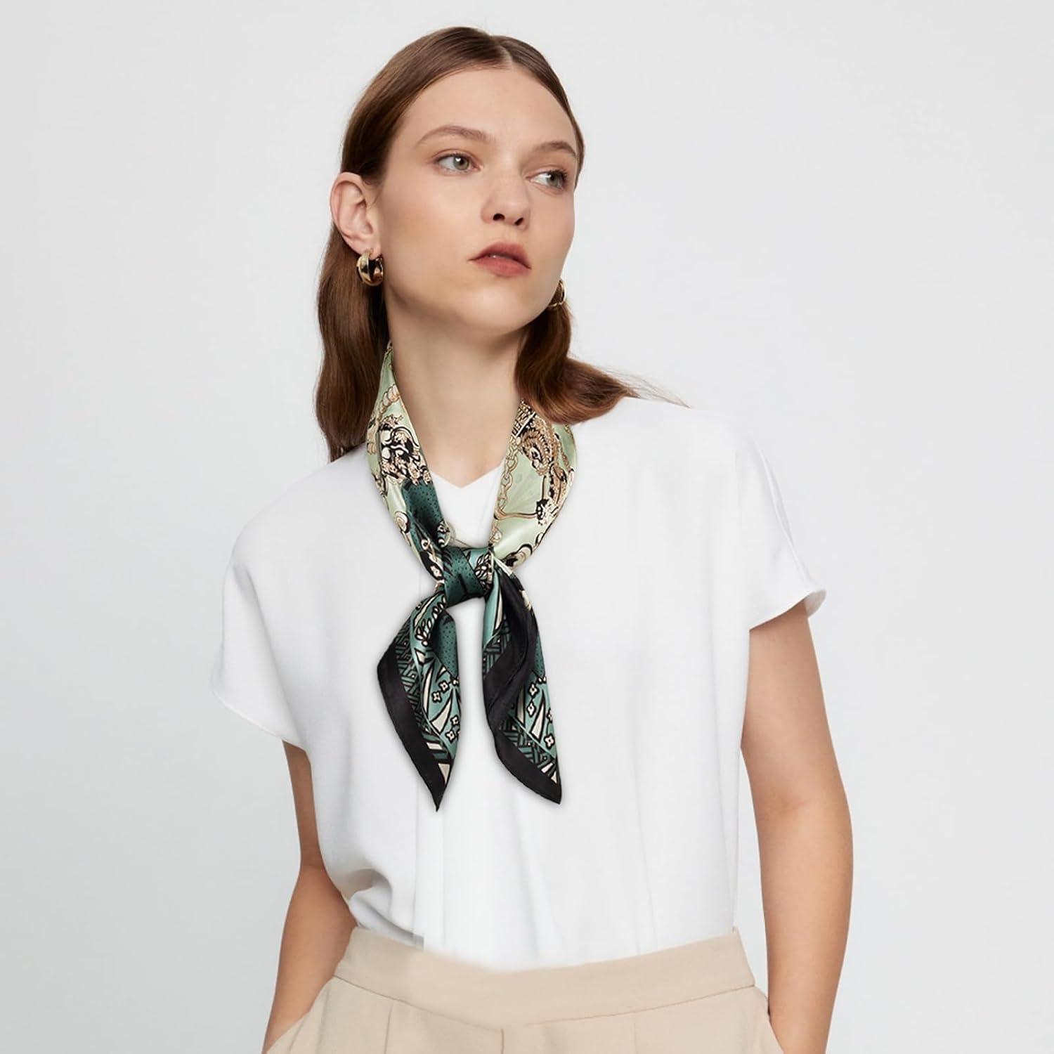 imageEXTREE 100 Pure Mulberry Silk Scarf Fashion Hair for Women Scarf Lightweight Square Neckerchief 275 275 inchesAncient Roman Army Green