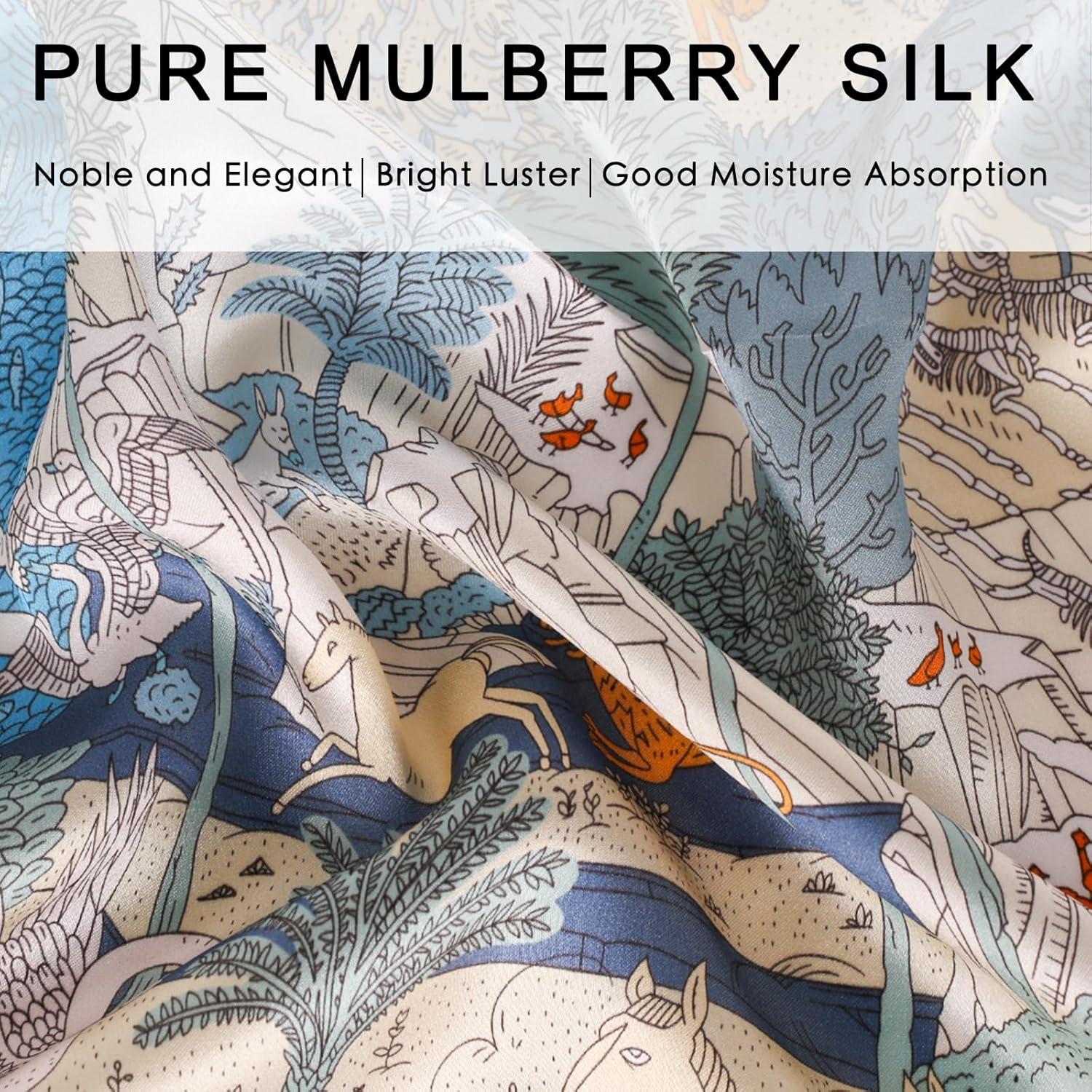 imageEXTREE 100 Pure Mulberry Silk Scarf Fashion Hair for Women Scarf Lightweight Square Neckerchief 275 275 inchesAnimal Carnival Blue