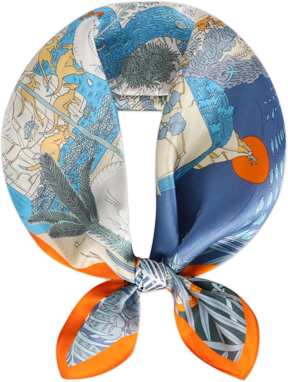 imageEXTREE 100 Pure Mulberry Silk Scarf Fashion Hair for Women Scarf Lightweight Square Neckerchief 275 275 inchesAnimal Carnival Blue