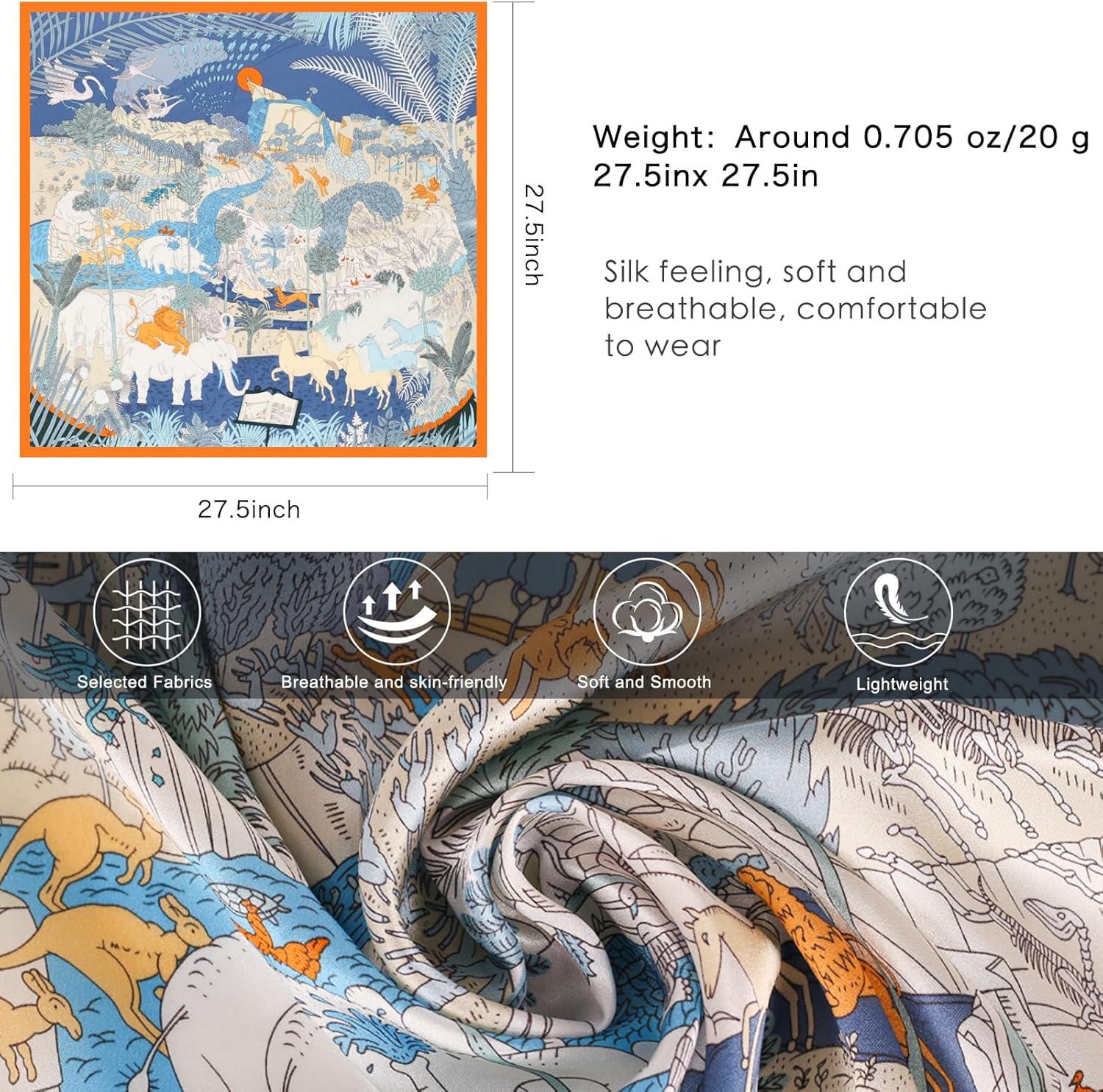 imageEXTREE 100 Pure Mulberry Silk Scarf Fashion Hair for Women Scarf Lightweight Square Neckerchief 275 275 inchesAnimal Carnival Blue