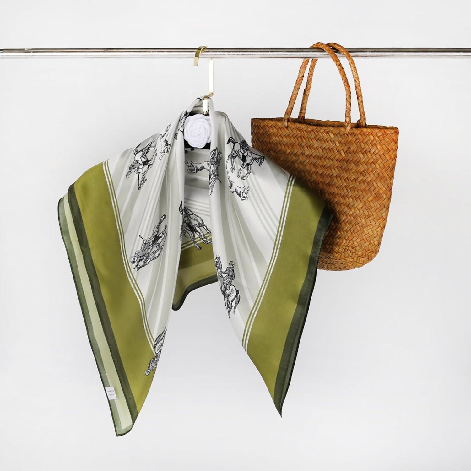 imageEXTREE 100 Pure Mulberry Silk Scarf Fashion Hair for Women Scarf Lightweight Square Neckerchief 275 275 inchesAvocado Green Knight