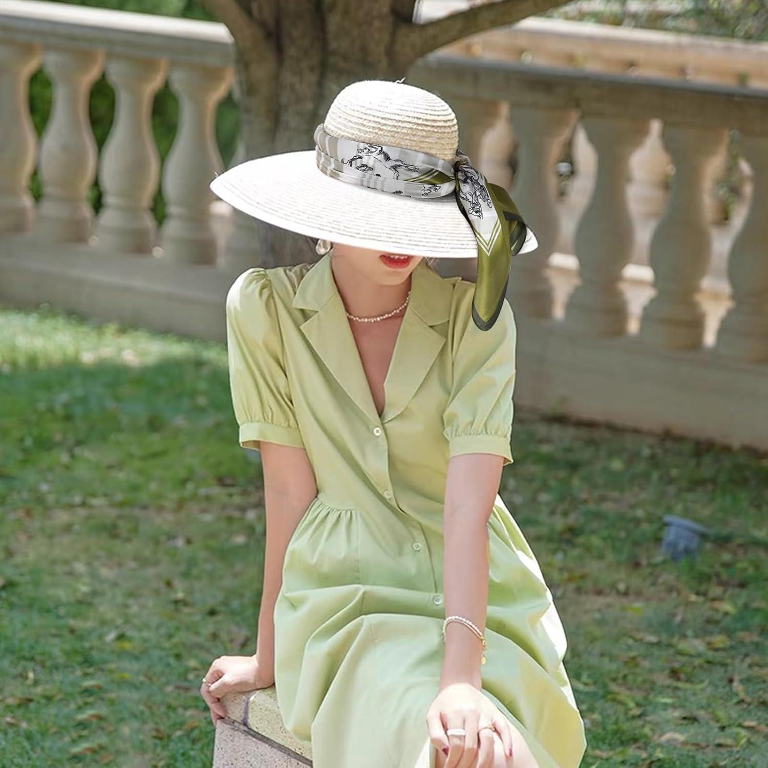 imageEXTREE 100 Pure Mulberry Silk Scarf Fashion Hair for Women Scarf Lightweight Square Neckerchief 275 275 inchesAvocado Green Knight