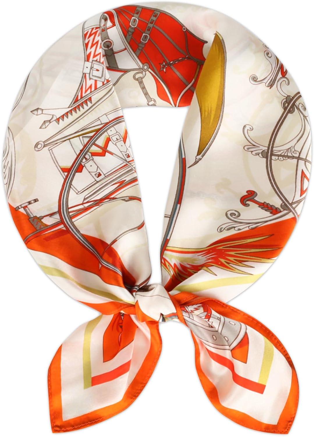 imageEXTREE 100 Pure Mulberry Silk Scarf Fashion Hair for Women Scarf Lightweight Square Neckerchief 275 275 inchesBalance Wagon Orange
