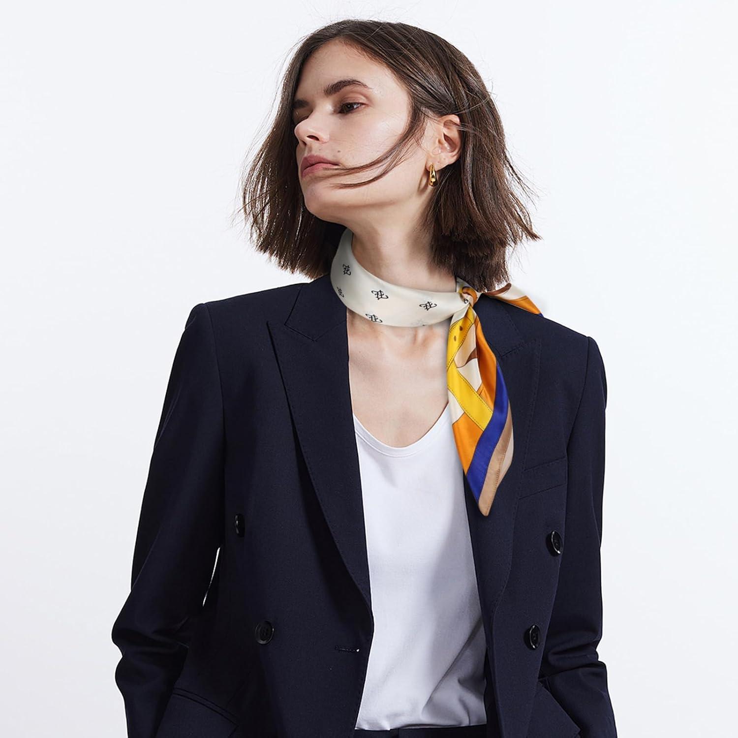 imageEXTREE 100 Pure Mulberry Silk Scarf Fashion Hair for Women Scarf Lightweight Square Neckerchief 275 275 inchesBelt Buckle Beige