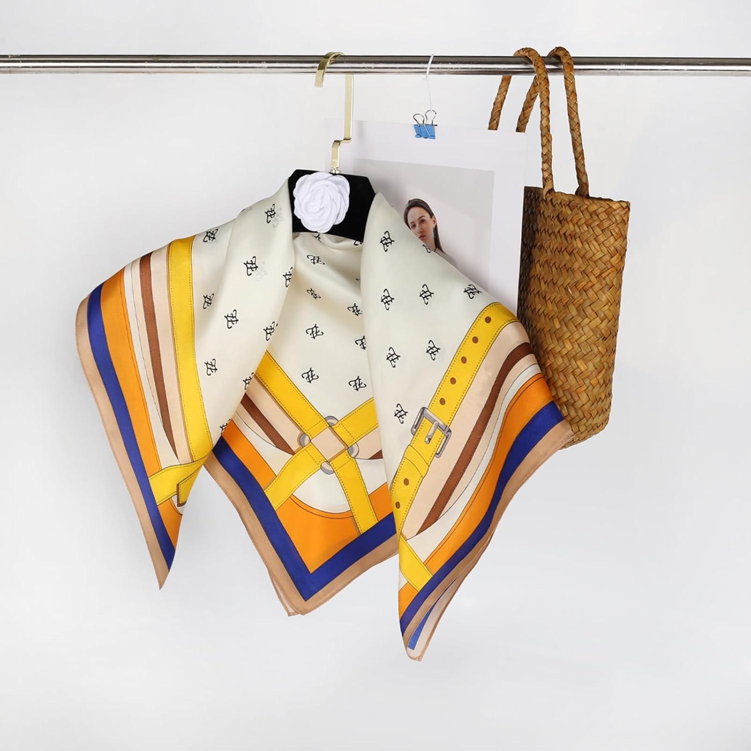 imageEXTREE 100 Pure Mulberry Silk Scarf Fashion Hair for Women Scarf Lightweight Square Neckerchief 275 275 inchesBelt Buckle Beige