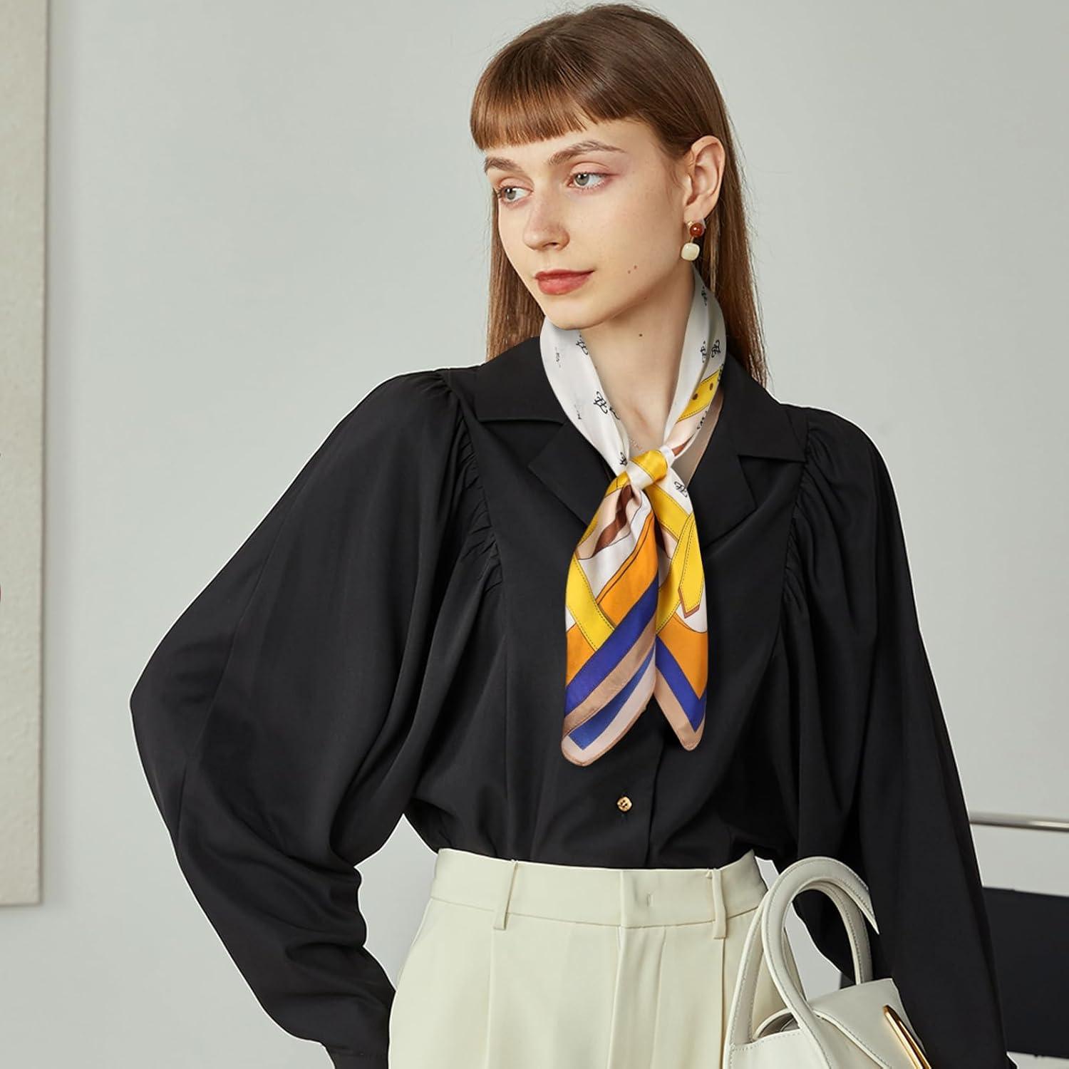 imageEXTREE 100 Pure Mulberry Silk Scarf Fashion Hair for Women Scarf Lightweight Square Neckerchief 275 275 inchesBelt Buckle Beige