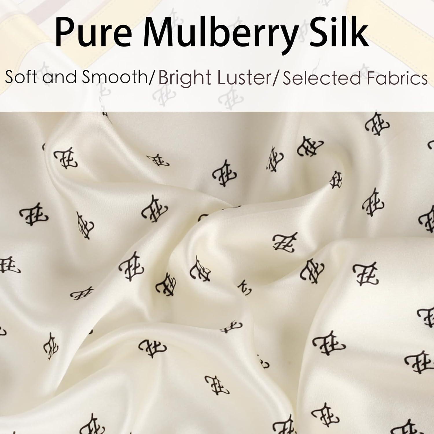 imageEXTREE 100 Pure Mulberry Silk Scarf Fashion Hair for Women Scarf Lightweight Square Neckerchief 275 275 inchesBelt Buckle Beige