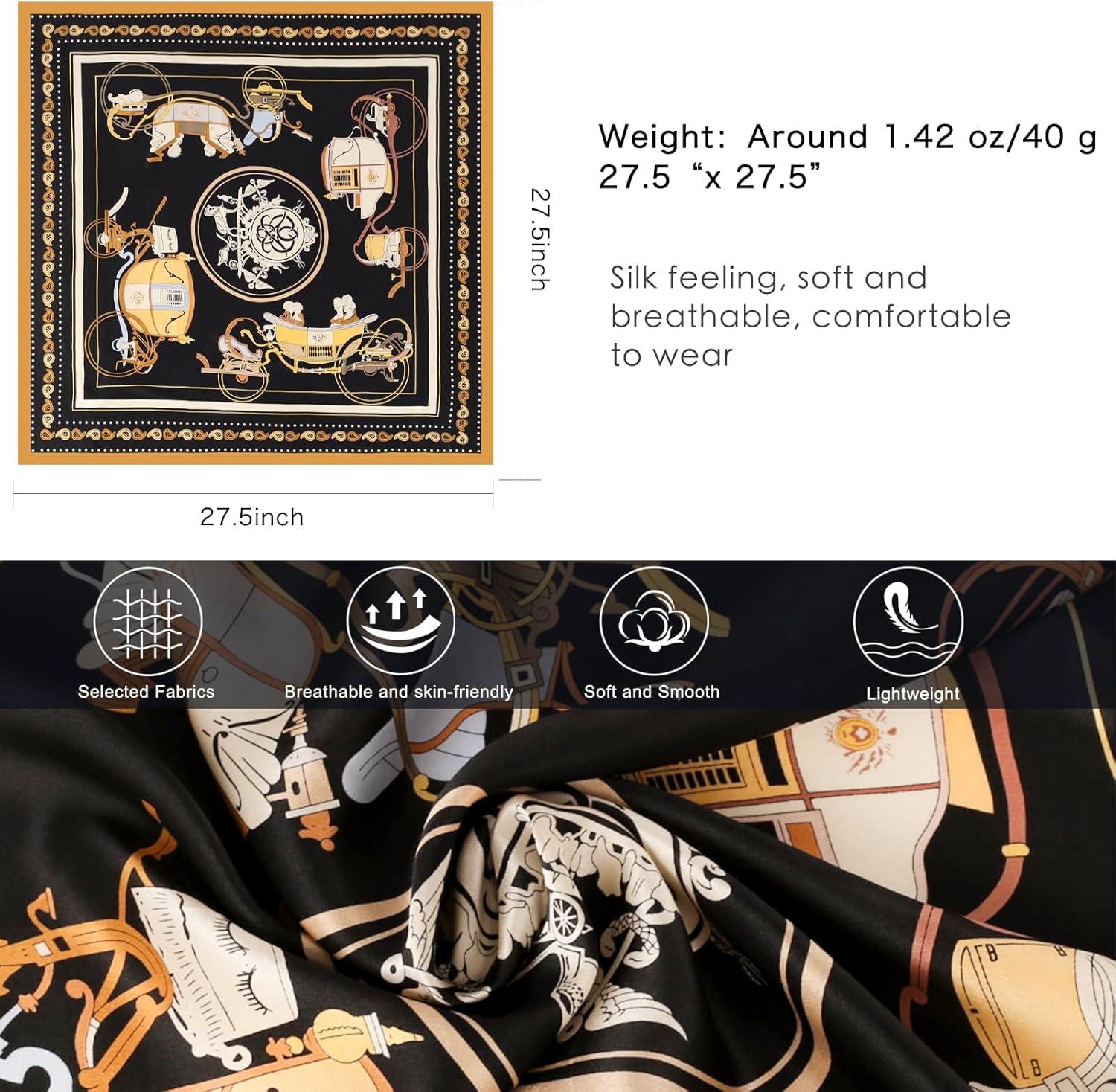 imageEXTREE 100 Pure Mulberry Silk Scarf Fashion Hair for Women Scarf Lightweight Square Neckerchief 275 275 inchesBlack Horse and Carriage