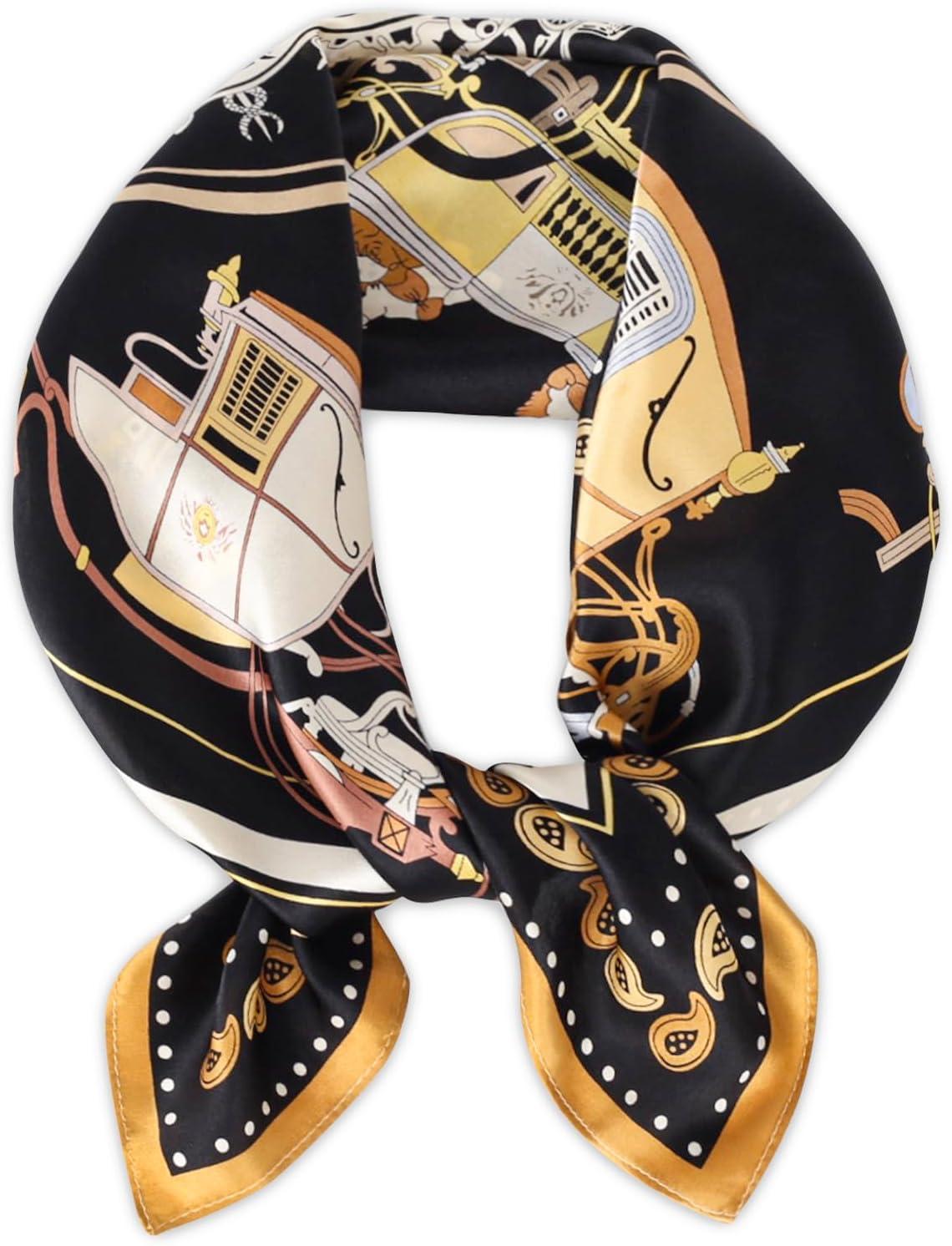 imageEXTREE 100 Pure Mulberry Silk Scarf Fashion Hair for Women Scarf Lightweight Square Neckerchief 275 275 inchesBlack Horse and Carriage