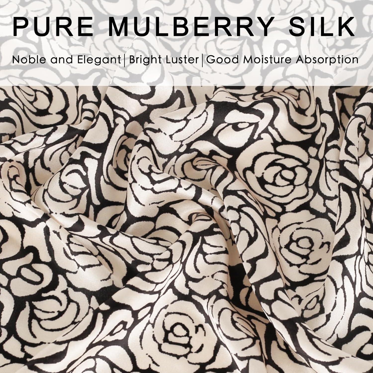 imageEXTREE 100 Pure Mulberry Silk Scarf Fashion Hair for Women Scarf Lightweight Square Neckerchief 275 275 inchesBlack and White Rose
