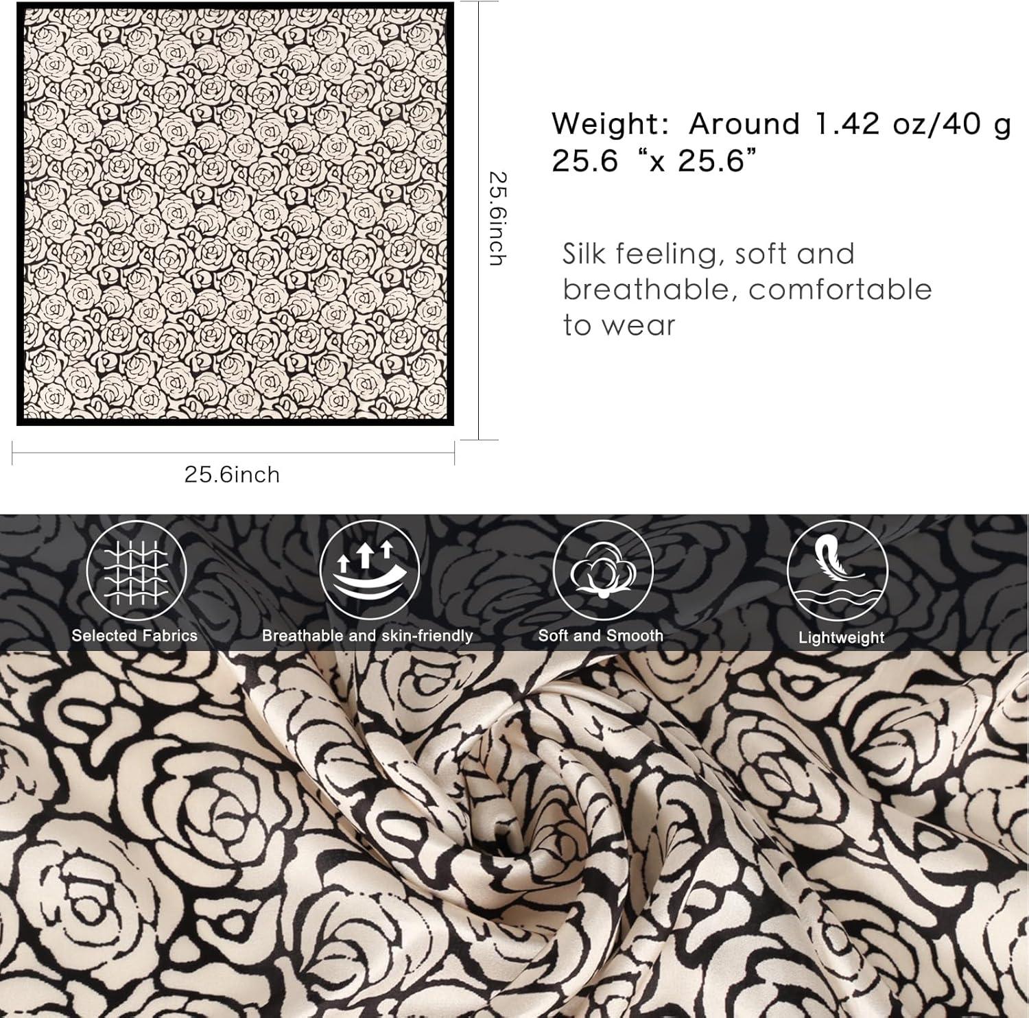 imageEXTREE 100 Pure Mulberry Silk Scarf Fashion Hair for Women Scarf Lightweight Square Neckerchief 275 275 inchesBlack and White Rose