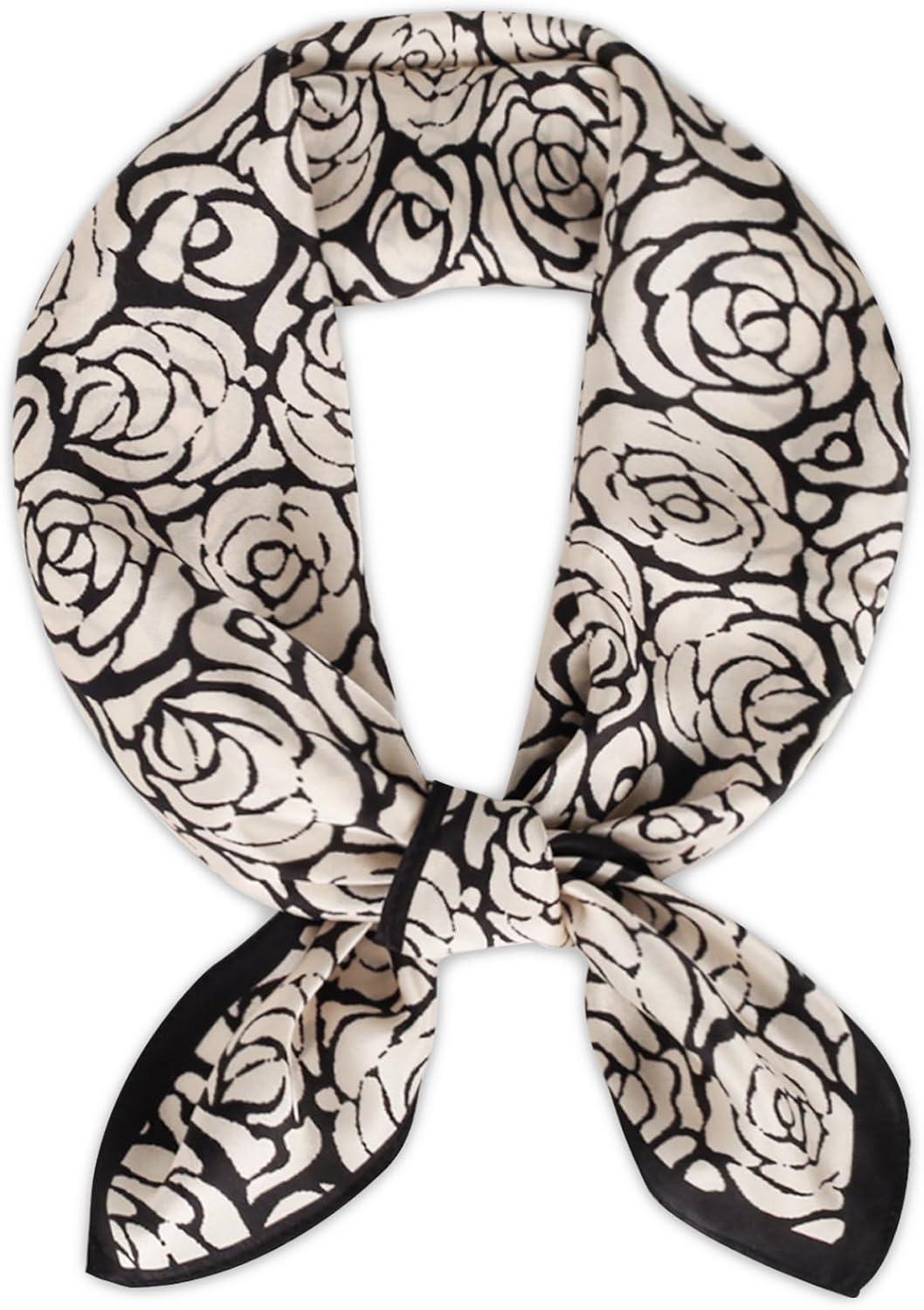 imageEXTREE 100 Pure Mulberry Silk Scarf Fashion Hair for Women Scarf Lightweight Square Neckerchief 275 275 inchesBlack and White Rose