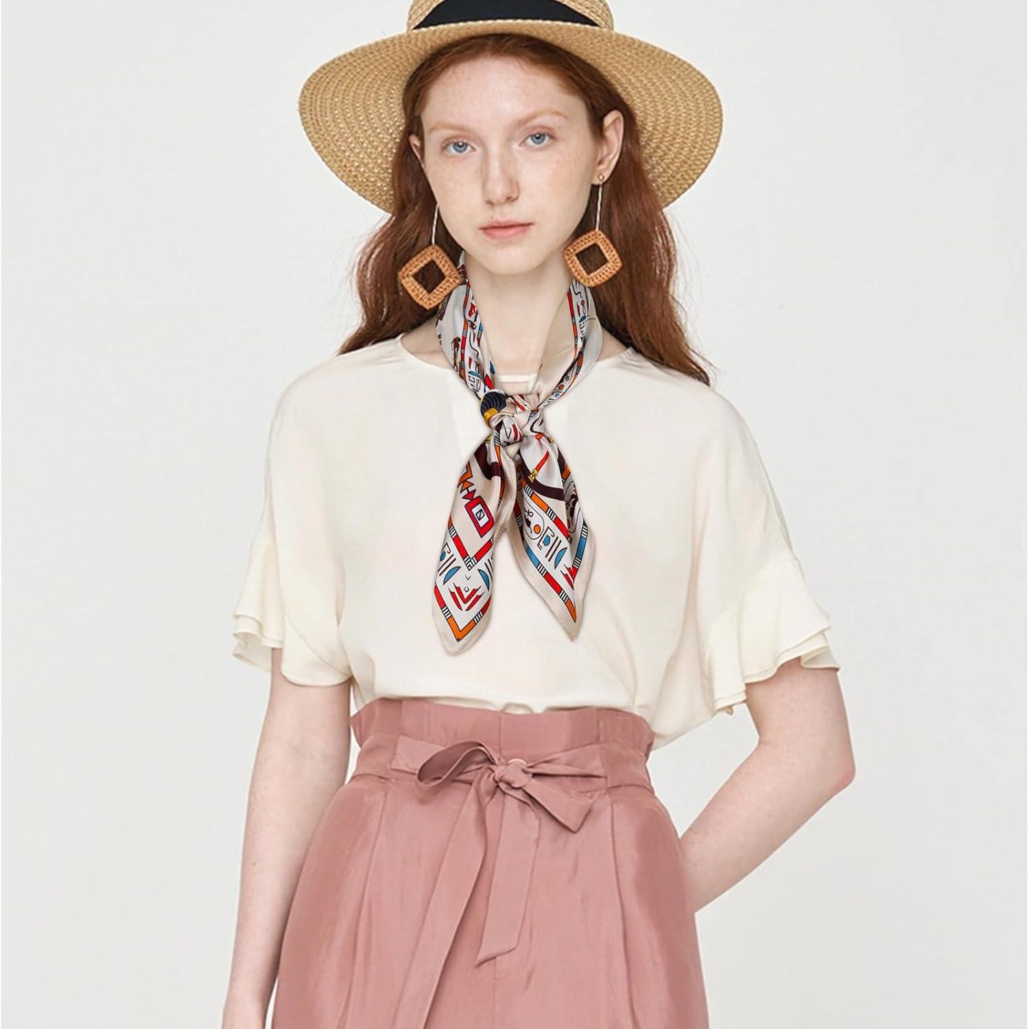 imageEXTREE 100 Pure Mulberry Silk Scarf Fashion Hair for Women Scarf Lightweight Square Neckerchief 275 275 inchesCarriage Beige