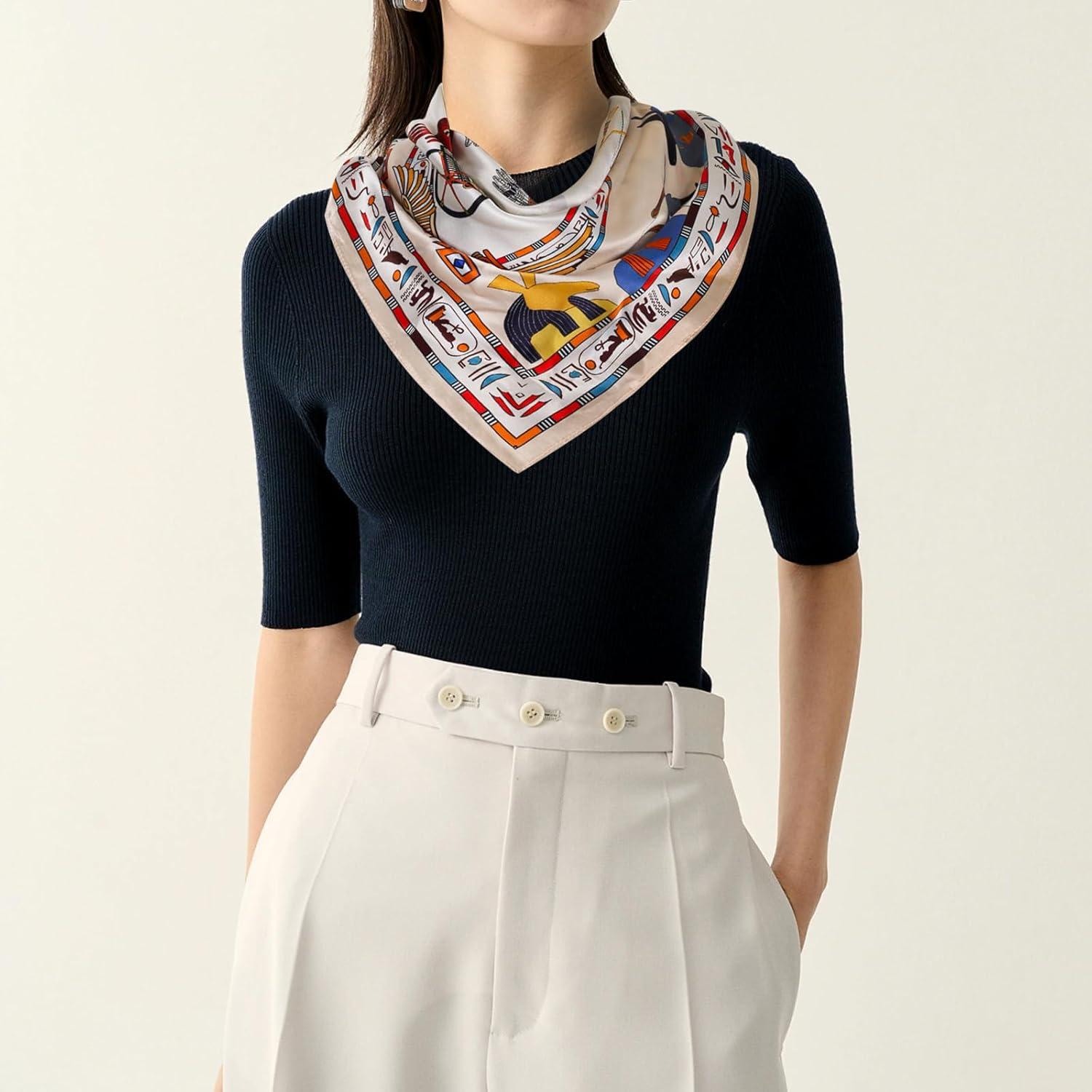 imageEXTREE 100 Pure Mulberry Silk Scarf Fashion Hair for Women Scarf Lightweight Square Neckerchief 275 275 inchesCarriage Beige