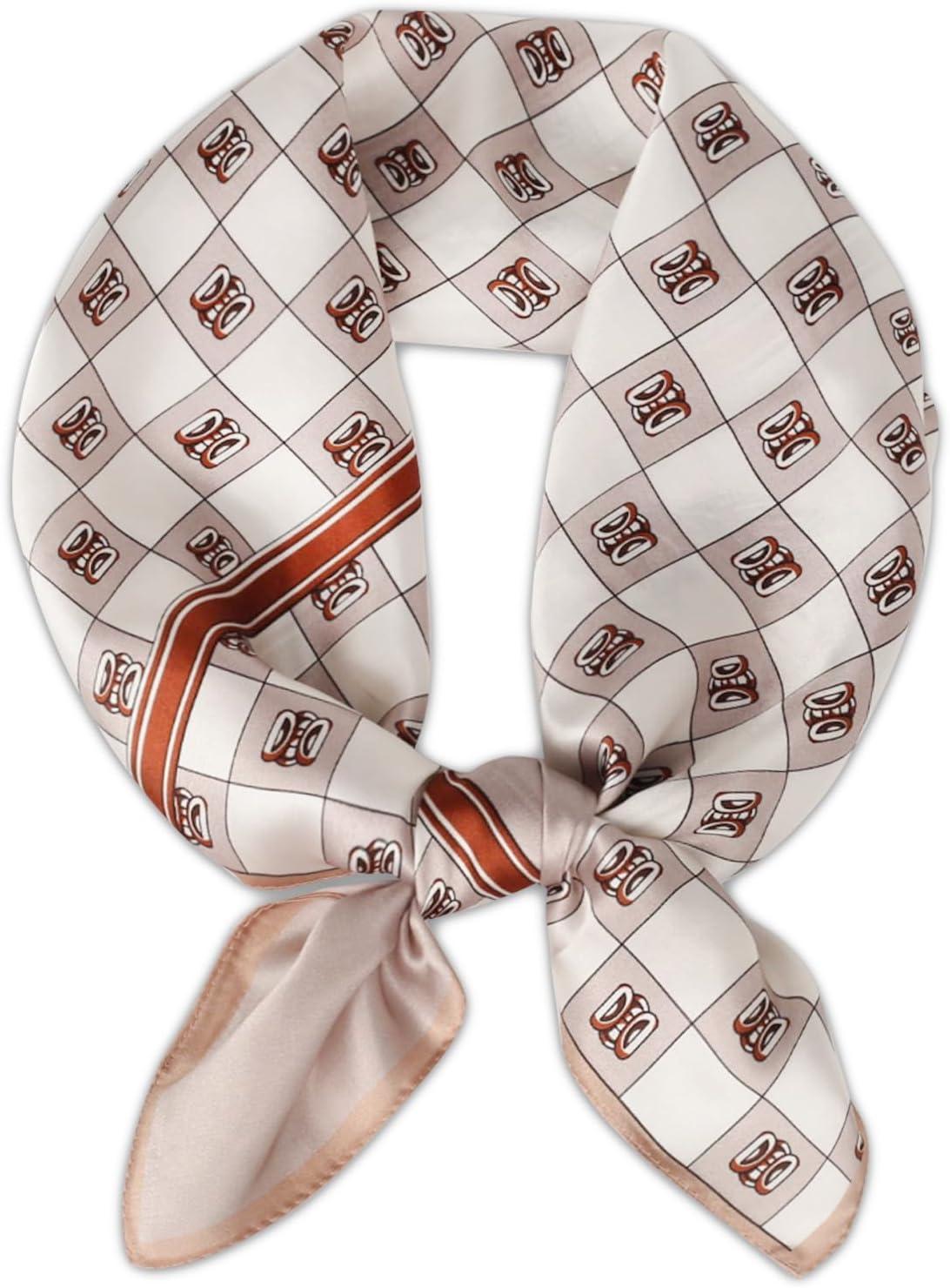 imageEXTREE 100 Pure Mulberry Silk Scarf Fashion Hair for Women Scarf Lightweight Square Neckerchief 275 275 inchesCarriage Brown Ring Buckle