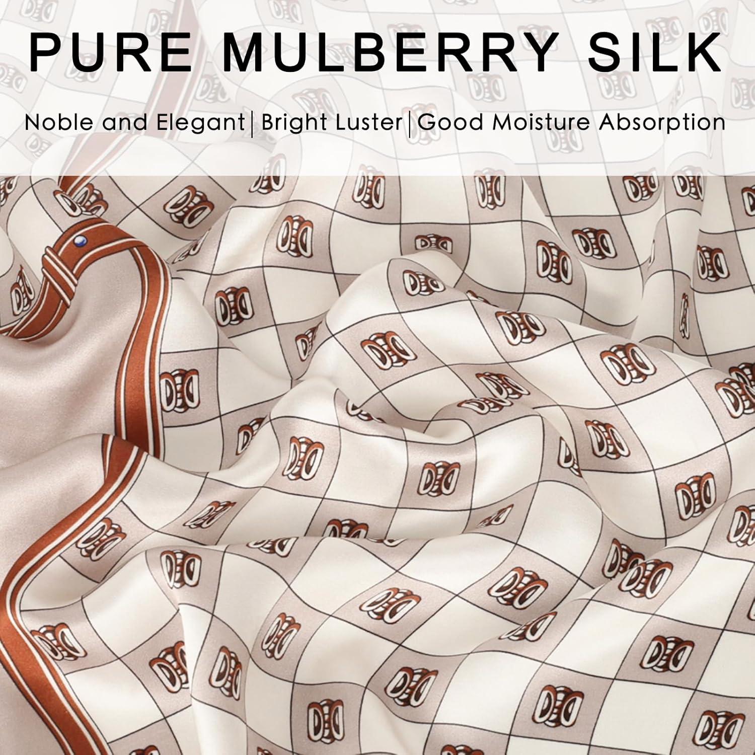 imageEXTREE 100 Pure Mulberry Silk Scarf Fashion Hair for Women Scarf Lightweight Square Neckerchief 275 275 inchesCarriage Brown Ring Buckle