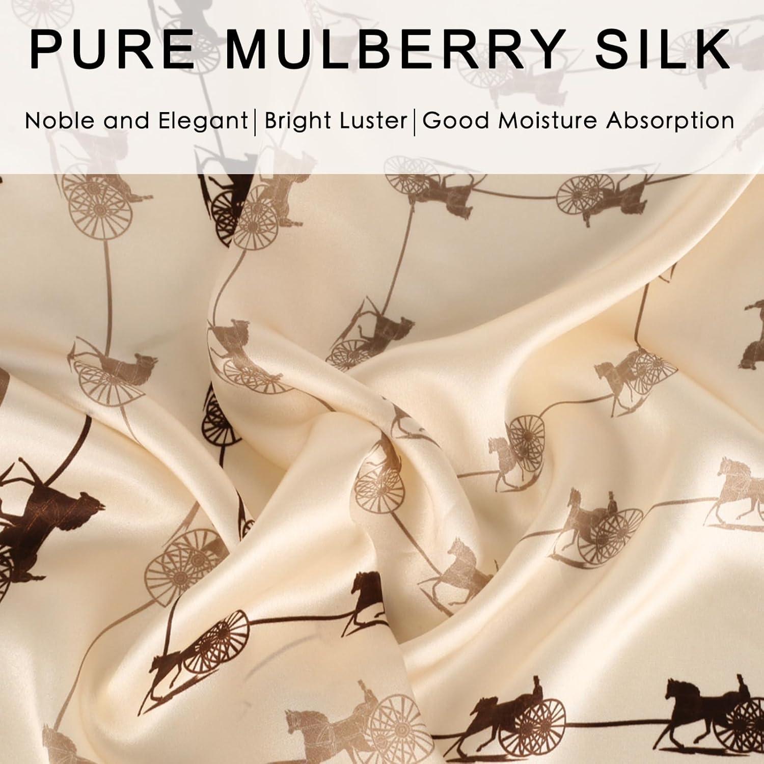 imageEXTREE 100 Pure Mulberry Silk Scarf Fashion Hair for Women Scarf Lightweight Square Neckerchief 275 275 inchesCarriage Champagne Color