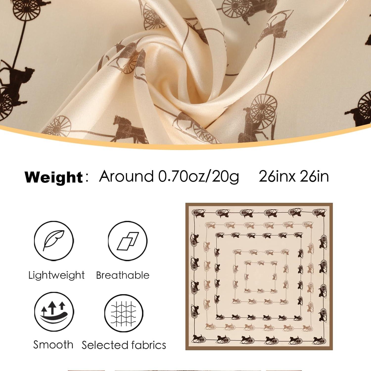 imageEXTREE 100 Pure Mulberry Silk Scarf Fashion Hair for Women Scarf Lightweight Square Neckerchief 275 275 inchesCarriage Champagne Color