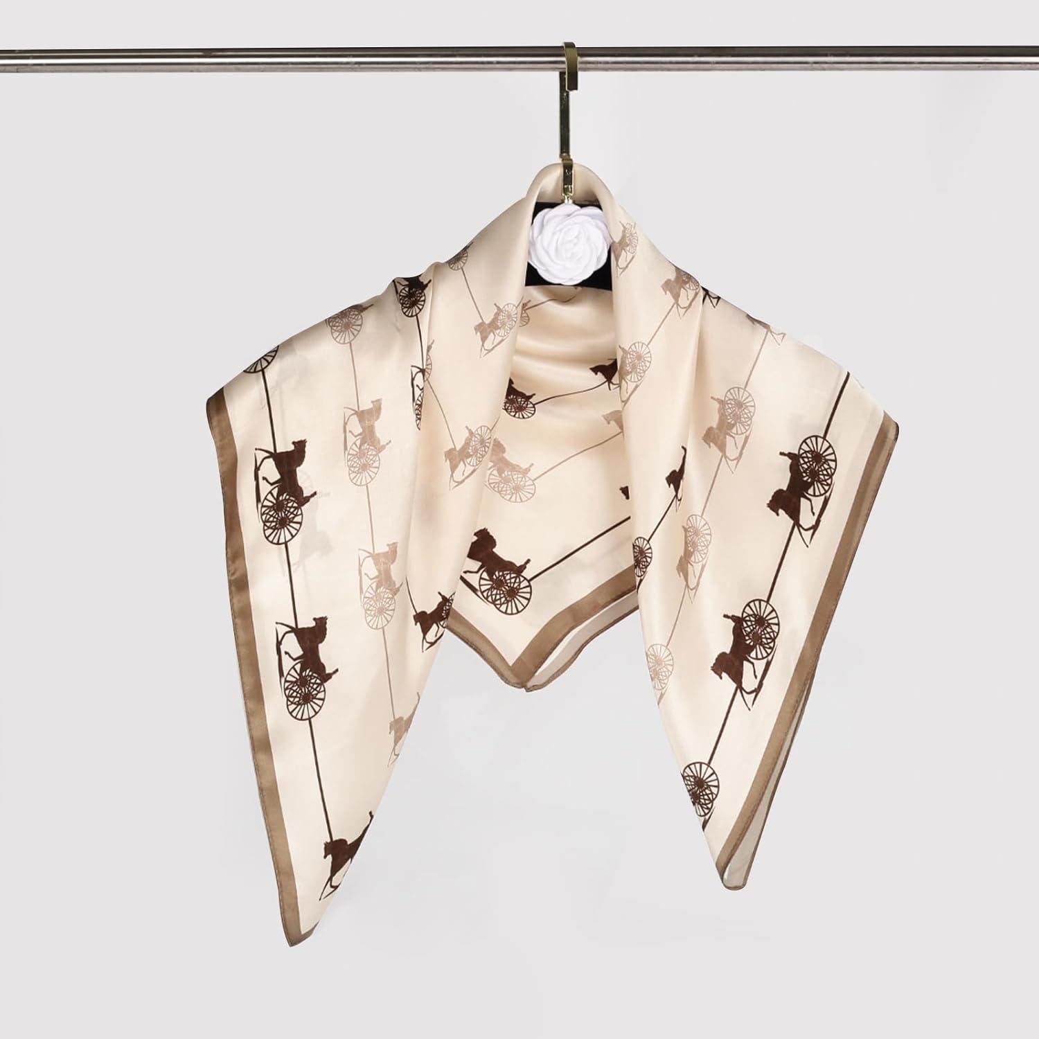 imageEXTREE 100 Pure Mulberry Silk Scarf Fashion Hair for Women Scarf Lightweight Square Neckerchief 275 275 inchesCarriage Champagne Color