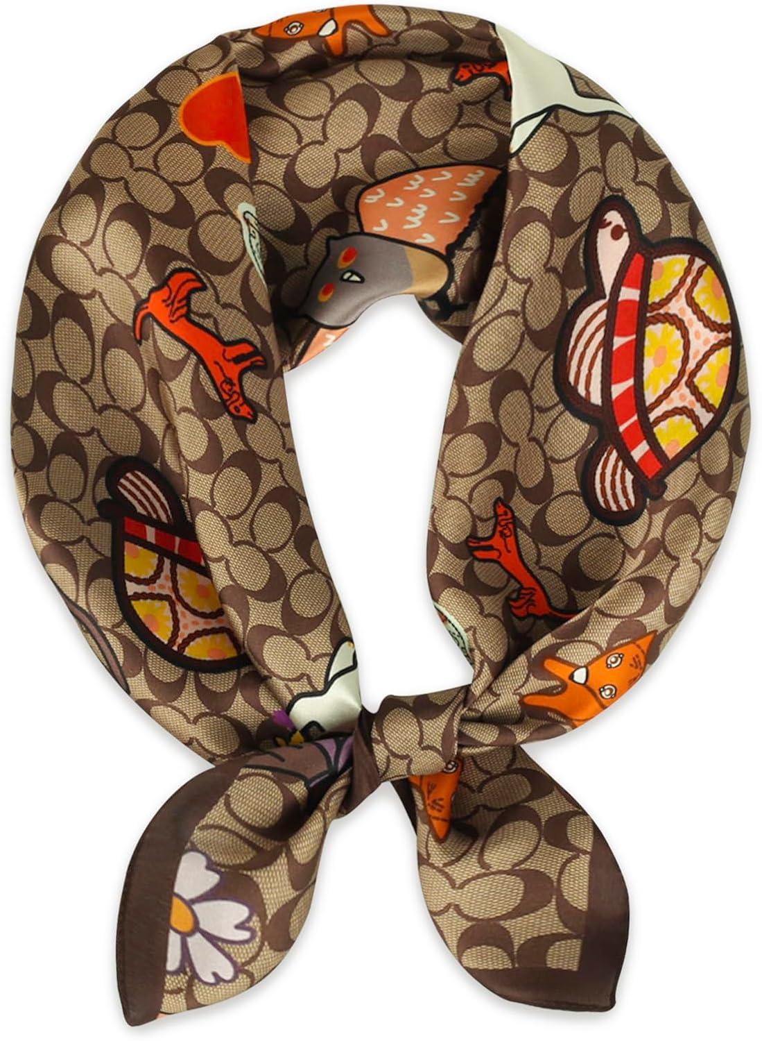 imageEXTREE 100 Pure Mulberry Silk Scarf Fashion Hair for Women Scarf Lightweight Square Neckerchief 275 275 inchesCartoon Graffiti