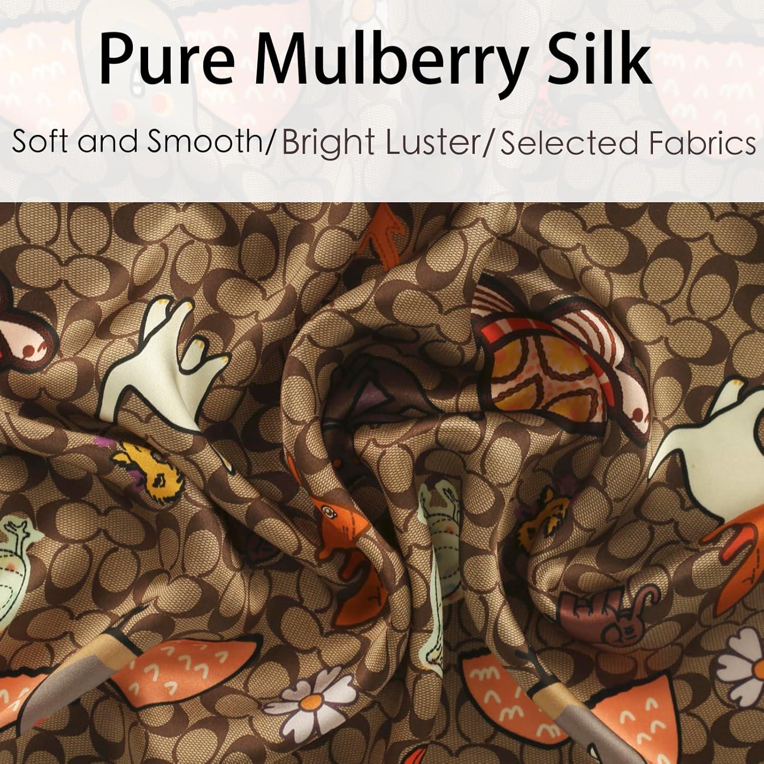 imageEXTREE 100 Pure Mulberry Silk Scarf Fashion Hair for Women Scarf Lightweight Square Neckerchief 275 275 inchesCartoon Graffiti