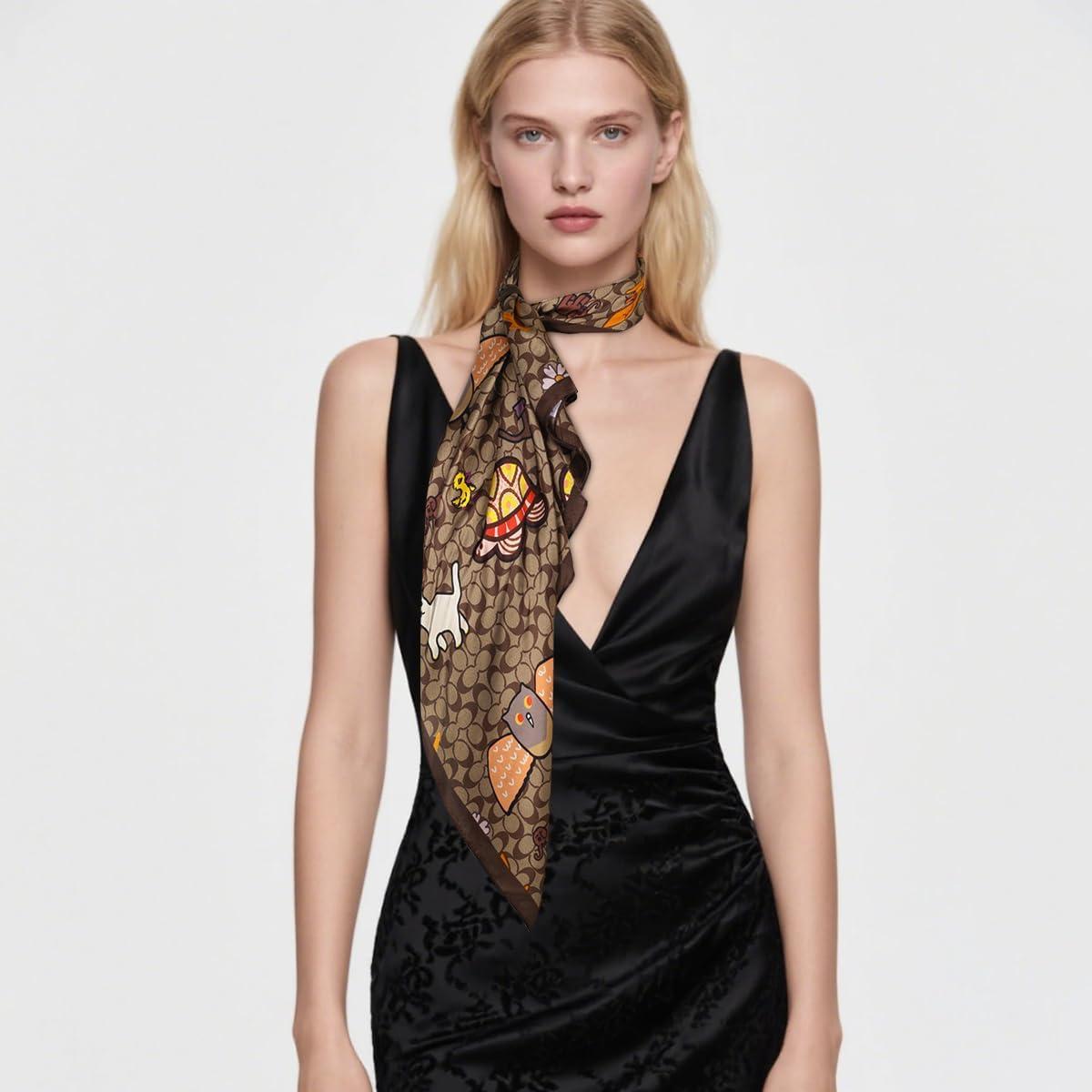 imageEXTREE 100 Pure Mulberry Silk Scarf Fashion Hair for Women Scarf Lightweight Square Neckerchief 275 275 inchesCartoon Graffiti