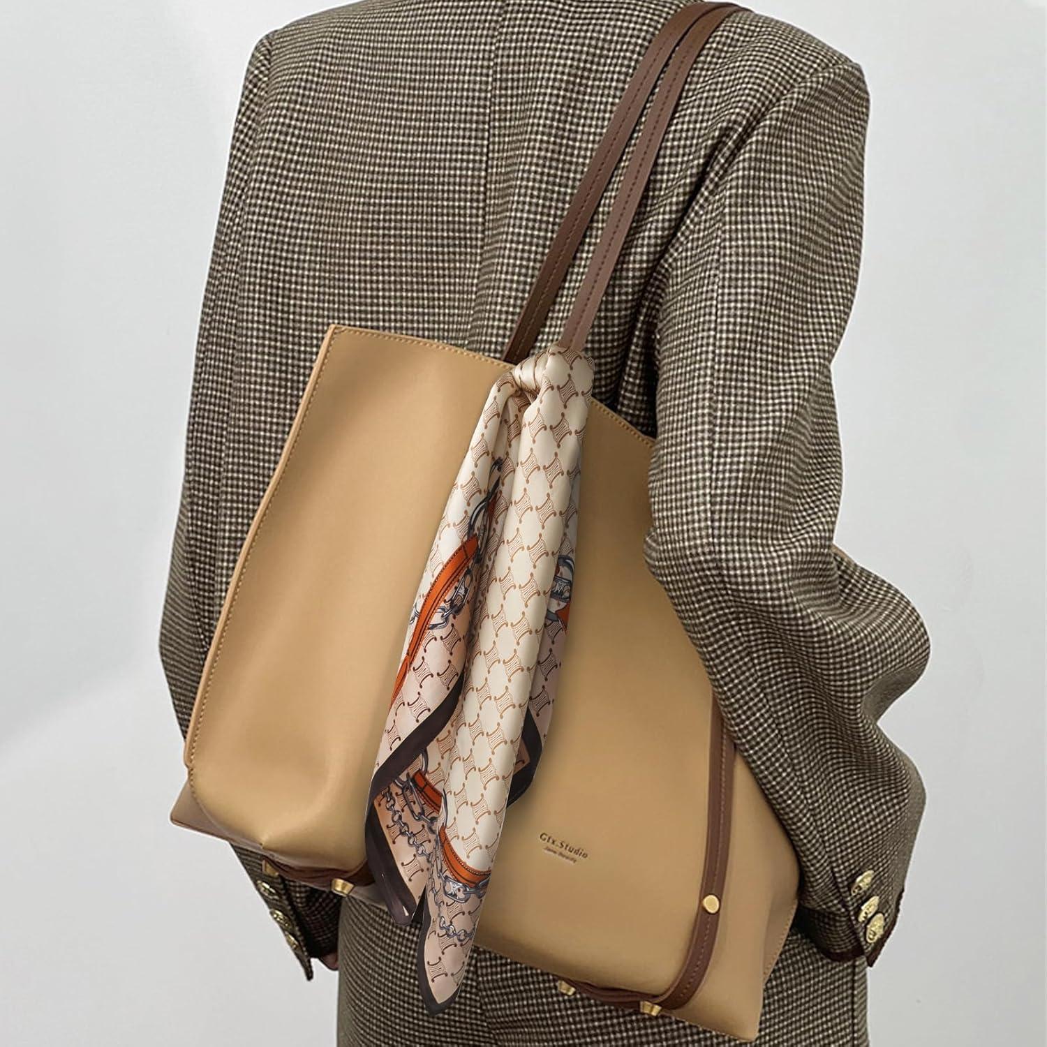 imageEXTREE 100 Pure Mulberry Silk Scarf Fashion Hair for Women Scarf Lightweight Square Neckerchief 275 275 inchesChain Brown