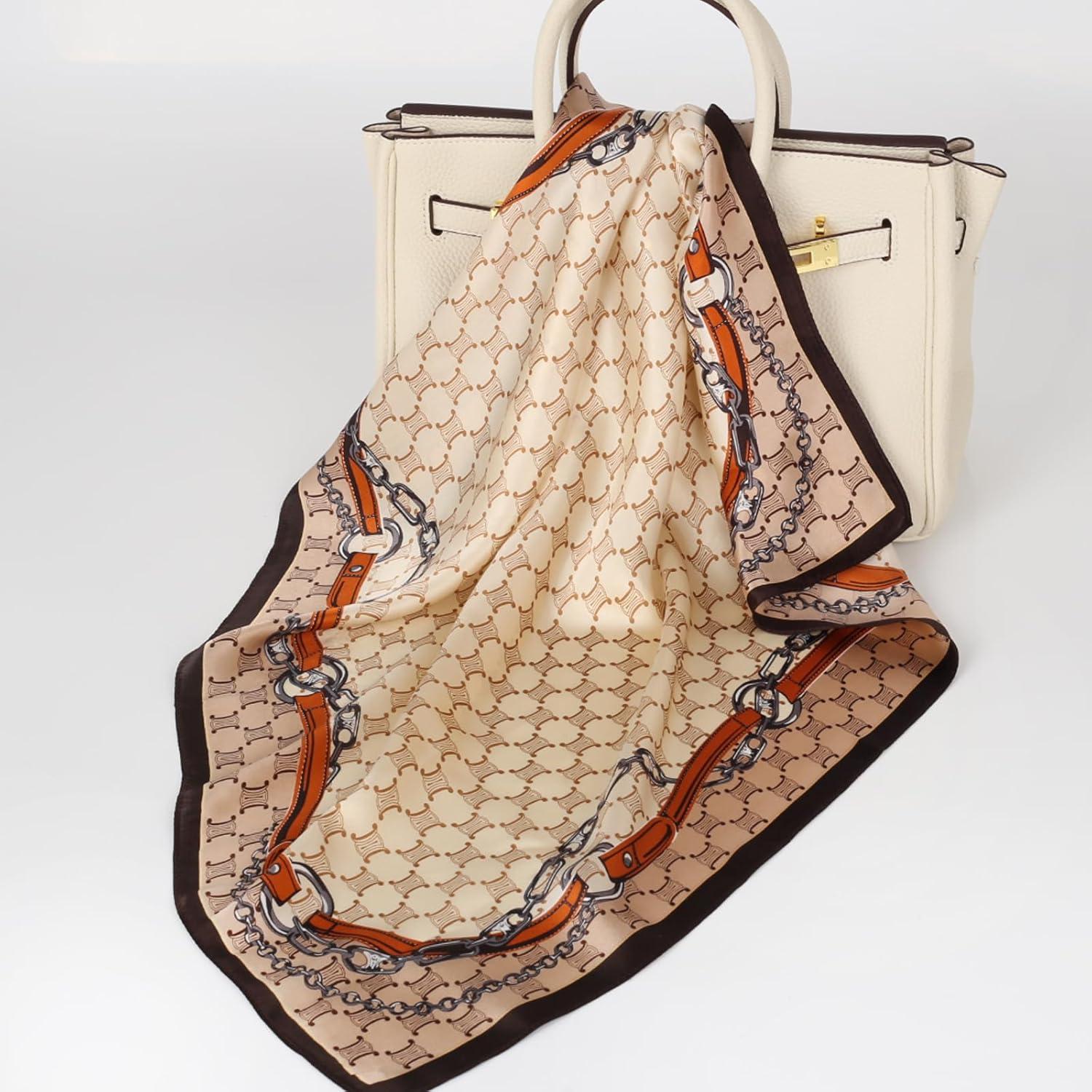 imageEXTREE 100 Pure Mulberry Silk Scarf Fashion Hair for Women Scarf Lightweight Square Neckerchief 275 275 inchesChain Brown