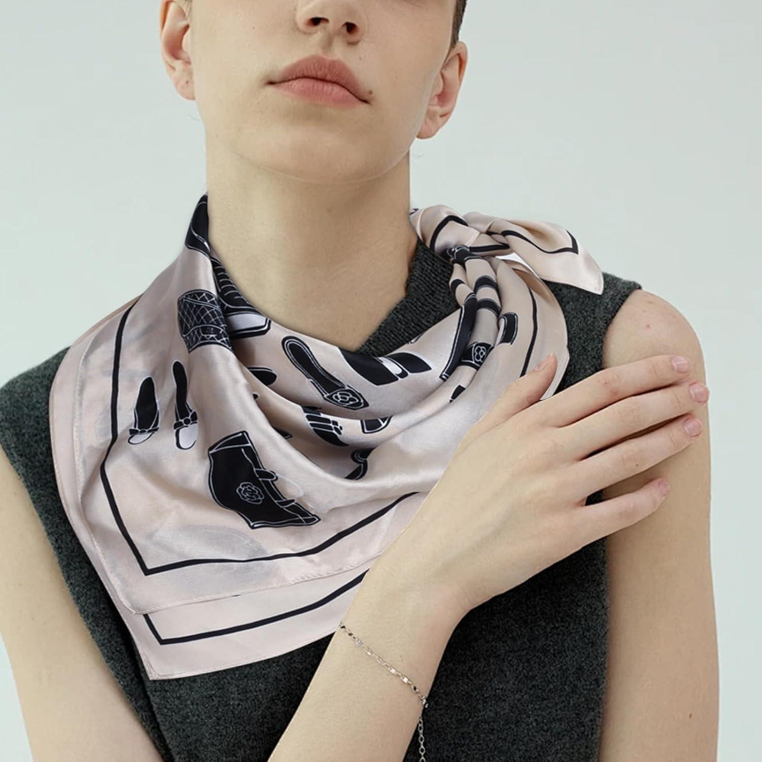 imageEXTREE 100 Pure Mulberry Silk Scarf Fashion Hair for Women Scarf Lightweight Square Neckerchief 275 275 inchesChampagne Shoes and Bags