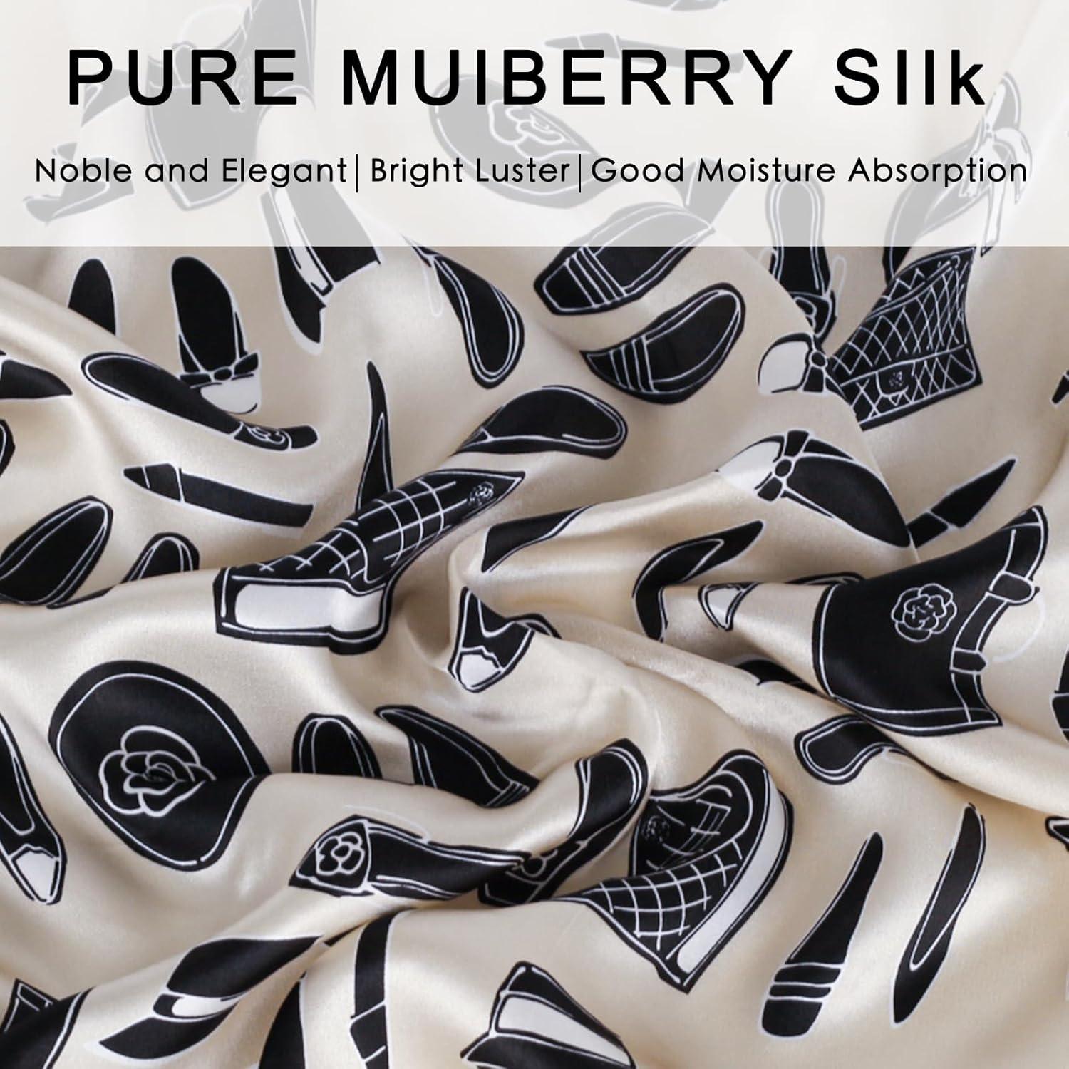 imageEXTREE 100 Pure Mulberry Silk Scarf Fashion Hair for Women Scarf Lightweight Square Neckerchief 275 275 inchesChampagne Shoes and Bags