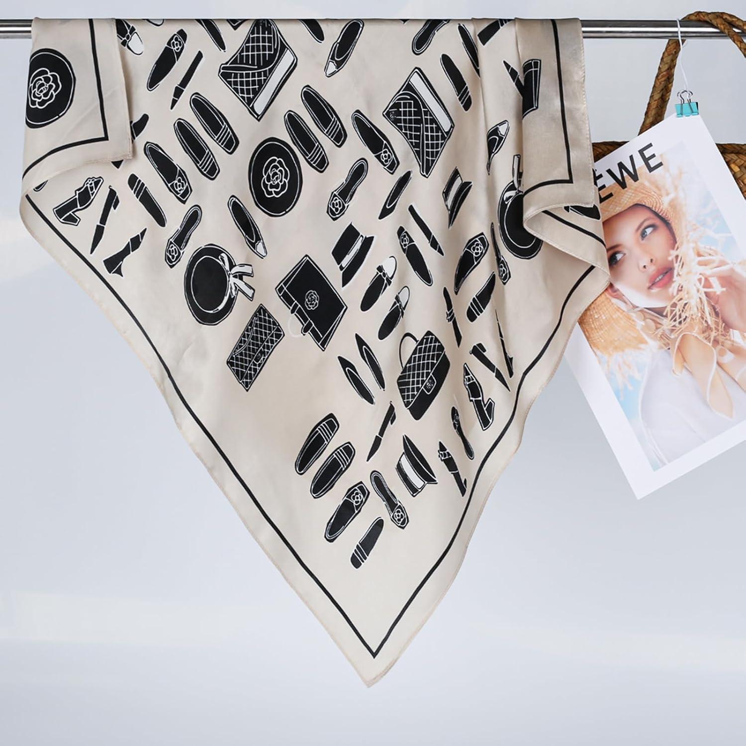 imageEXTREE 100 Pure Mulberry Silk Scarf Fashion Hair for Women Scarf Lightweight Square Neckerchief 275 275 inchesChampagne Shoes and Bags