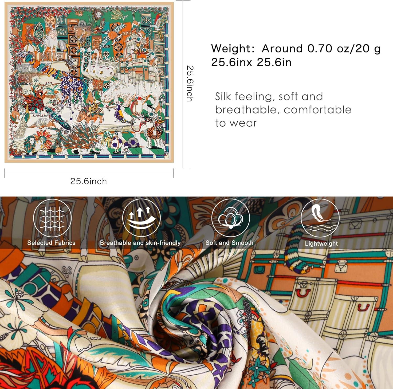 imageEXTREE 100 Pure Mulberry Silk Scarf Fashion Hair for Women Scarf Lightweight Square Neckerchief 275 275 inchesColorful Animal Apricot