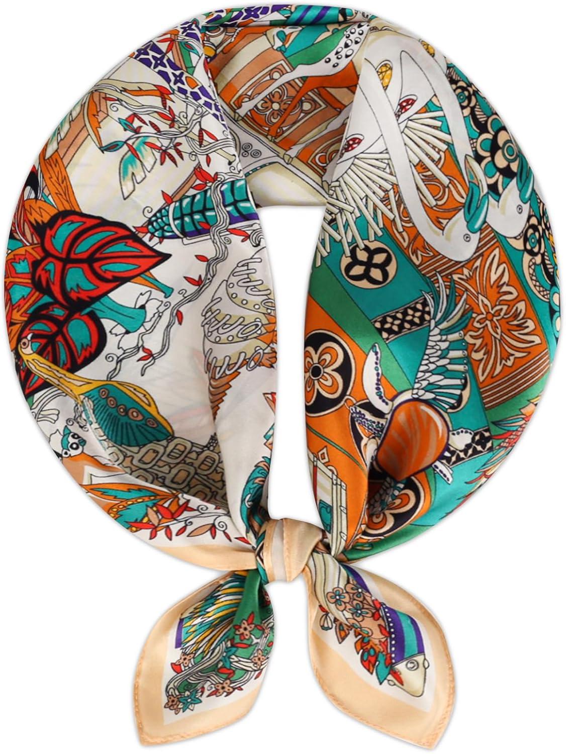 imageEXTREE 100 Pure Mulberry Silk Scarf Fashion Hair for Women Scarf Lightweight Square Neckerchief 275 275 inchesColorful Animal Apricot