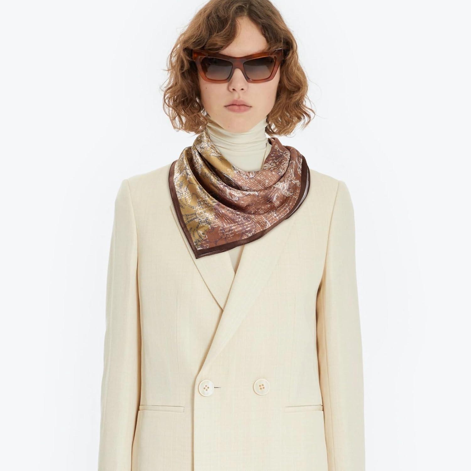 imageEXTREE 100 Pure Mulberry Silk Scarf Fashion Hair for Women Scarf Lightweight Square Neckerchief 275 275 inchesColorful Seal of the Western Regions