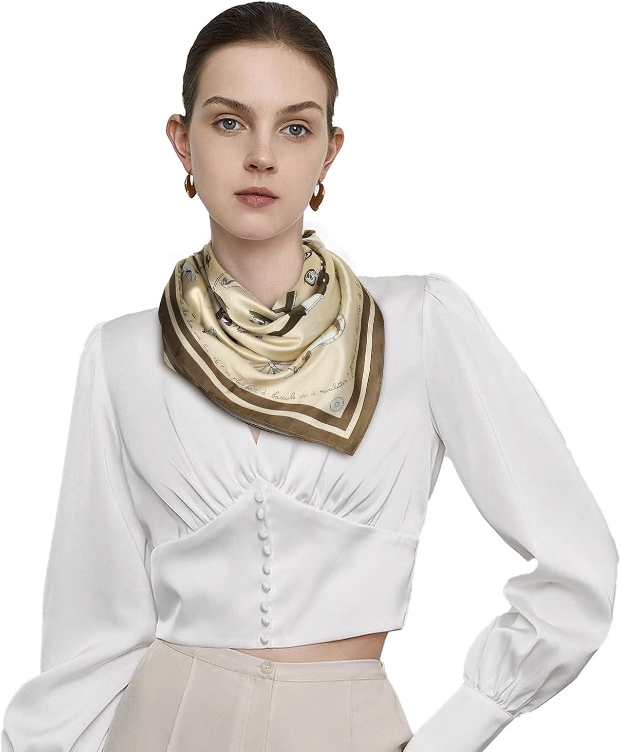 imageEXTREE 100 Pure Mulberry Silk Scarf Fashion Hair for Women Scarf Lightweight Square Neckerchief 275 275 inchesCream Horse