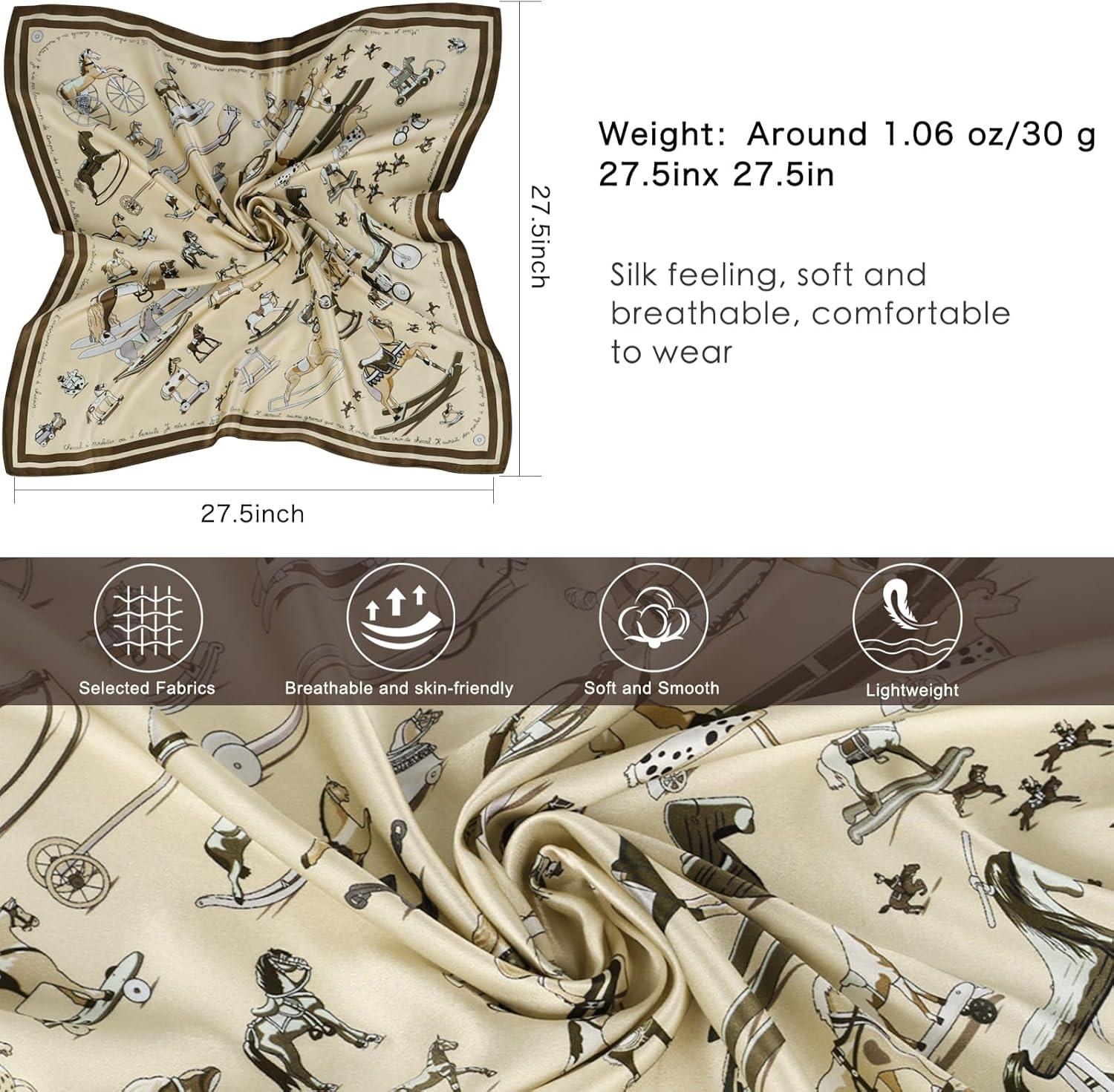 imageEXTREE 100 Pure Mulberry Silk Scarf Fashion Hair for Women Scarf Lightweight Square Neckerchief 275 275 inchesCream Horse