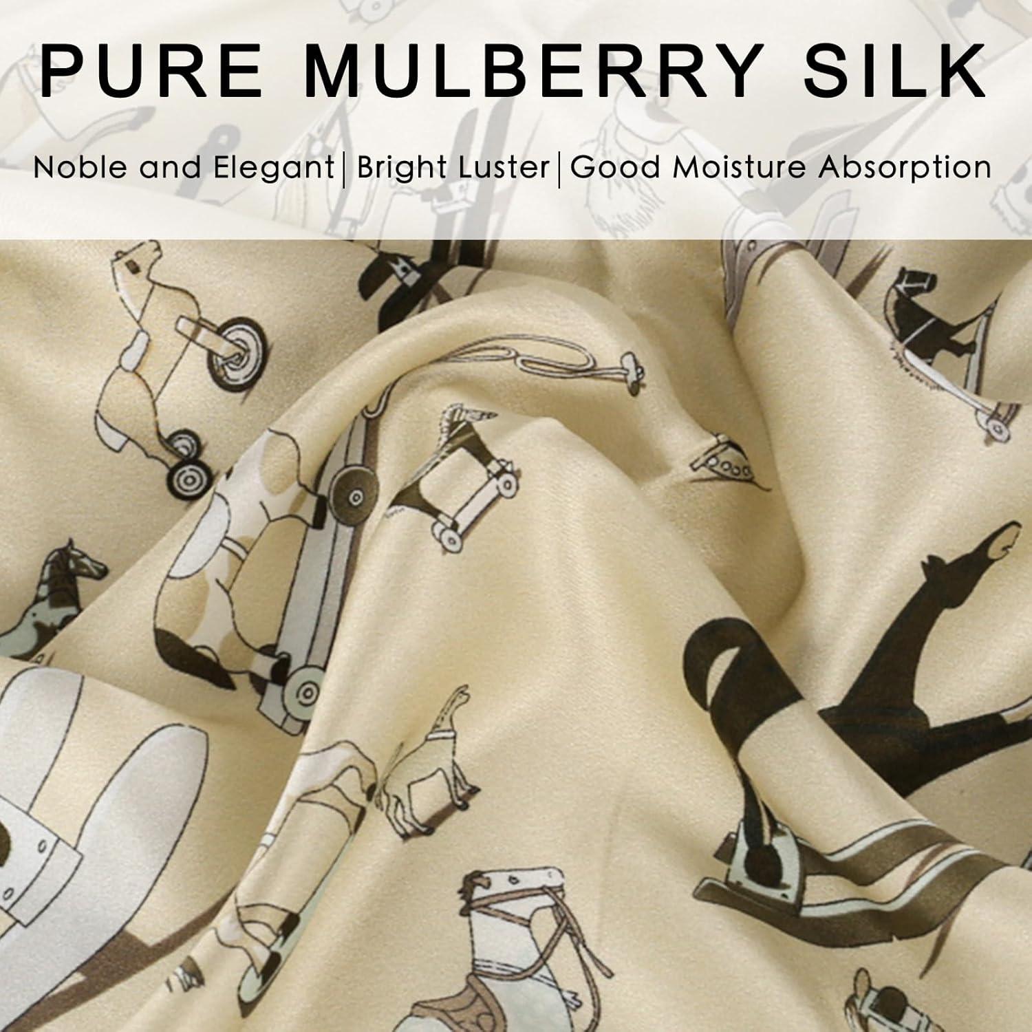 imageEXTREE 100 Pure Mulberry Silk Scarf Fashion Hair for Women Scarf Lightweight Square Neckerchief 275 275 inchesCream Horse