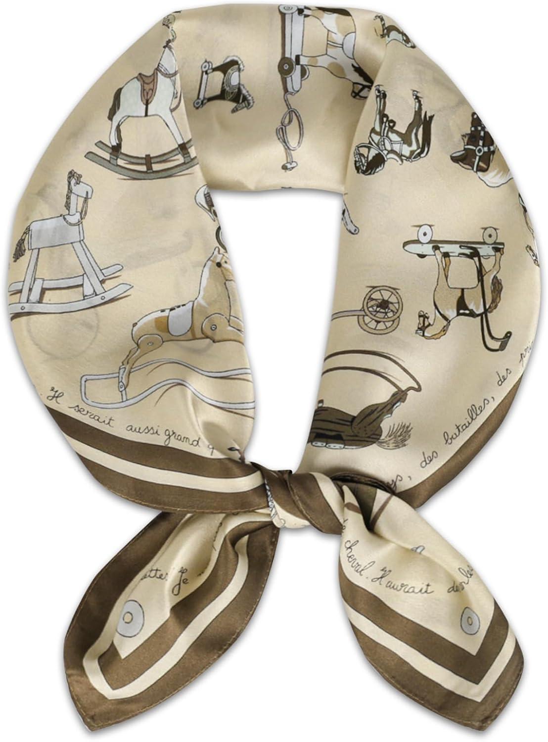 imageEXTREE 100 Pure Mulberry Silk Scarf Fashion Hair for Women Scarf Lightweight Square Neckerchief 275 275 inchesCream Horse