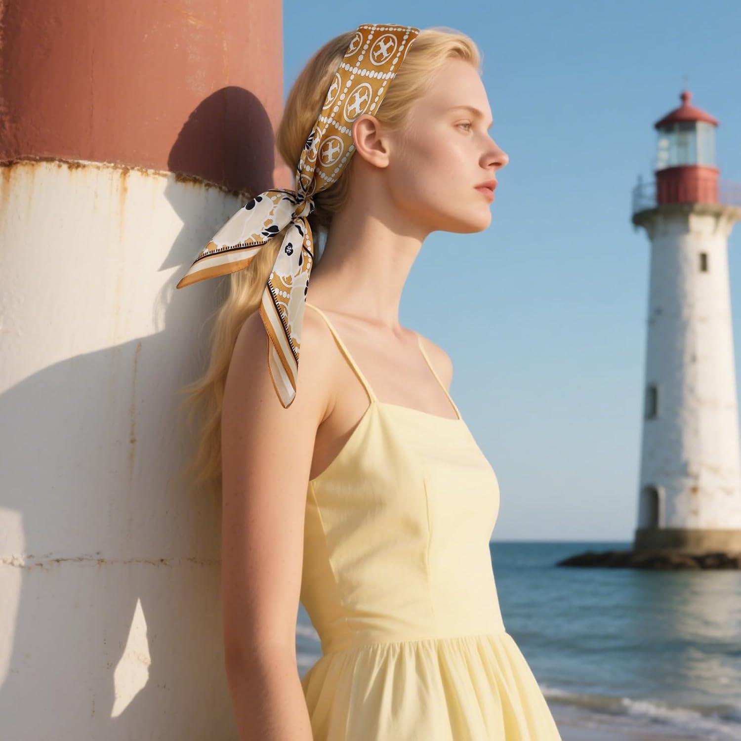 imageEXTREE 100 Pure Mulberry Silk Scarf Fashion Hair for Women Scarf Lightweight Square Neckerchief 275 275 inchesCross Flower