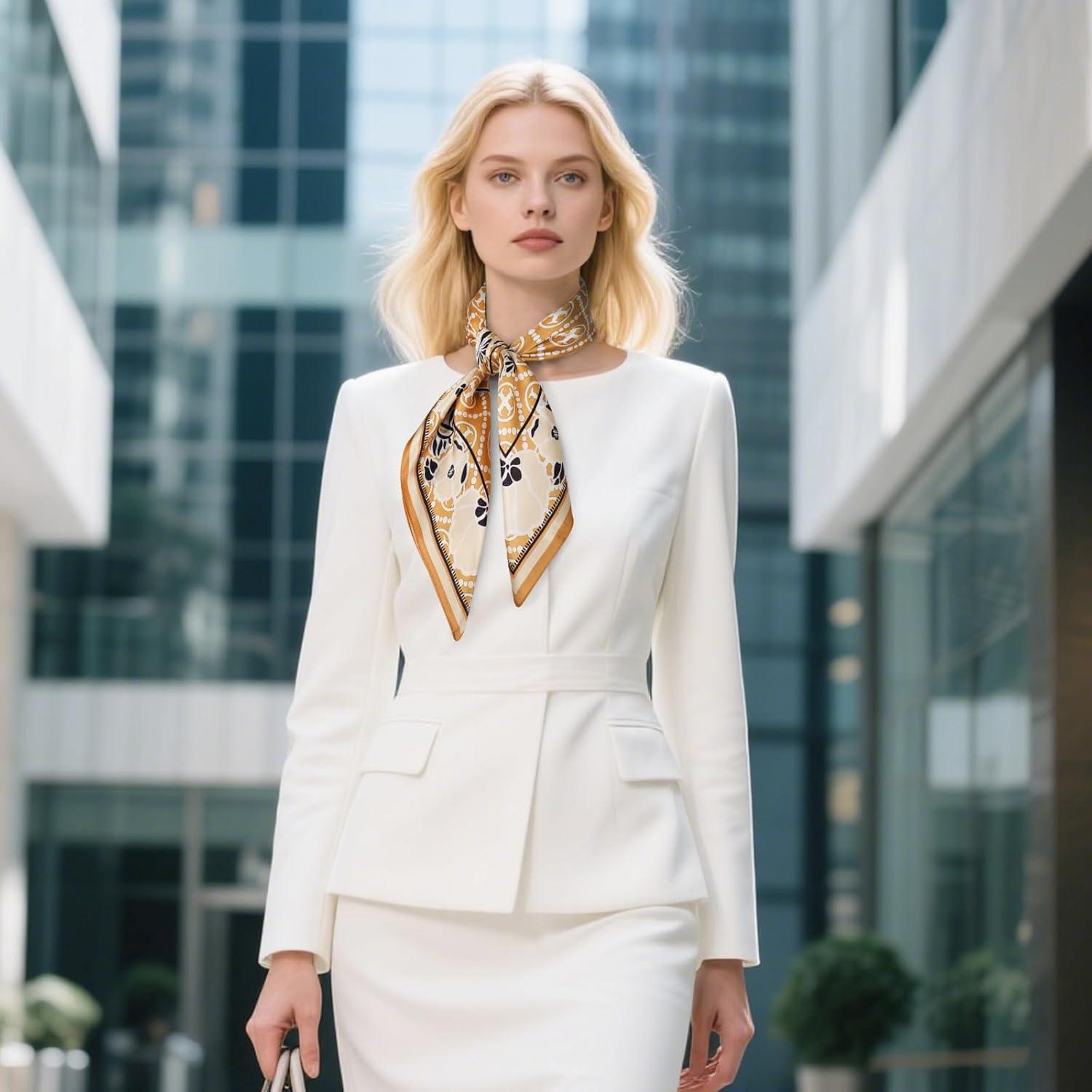 imageEXTREE 100 Pure Mulberry Silk Scarf Fashion Hair for Women Scarf Lightweight Square Neckerchief 275 275 inchesCross Flower