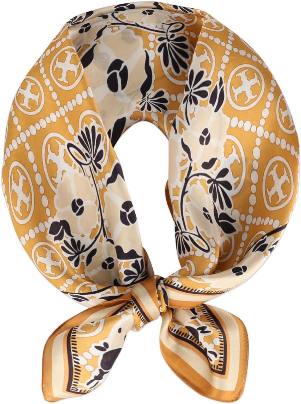 imageEXTREE 100 Pure Mulberry Silk Scarf Fashion Hair for Women Scarf Lightweight Square Neckerchief 275 275 inchesCross Flower