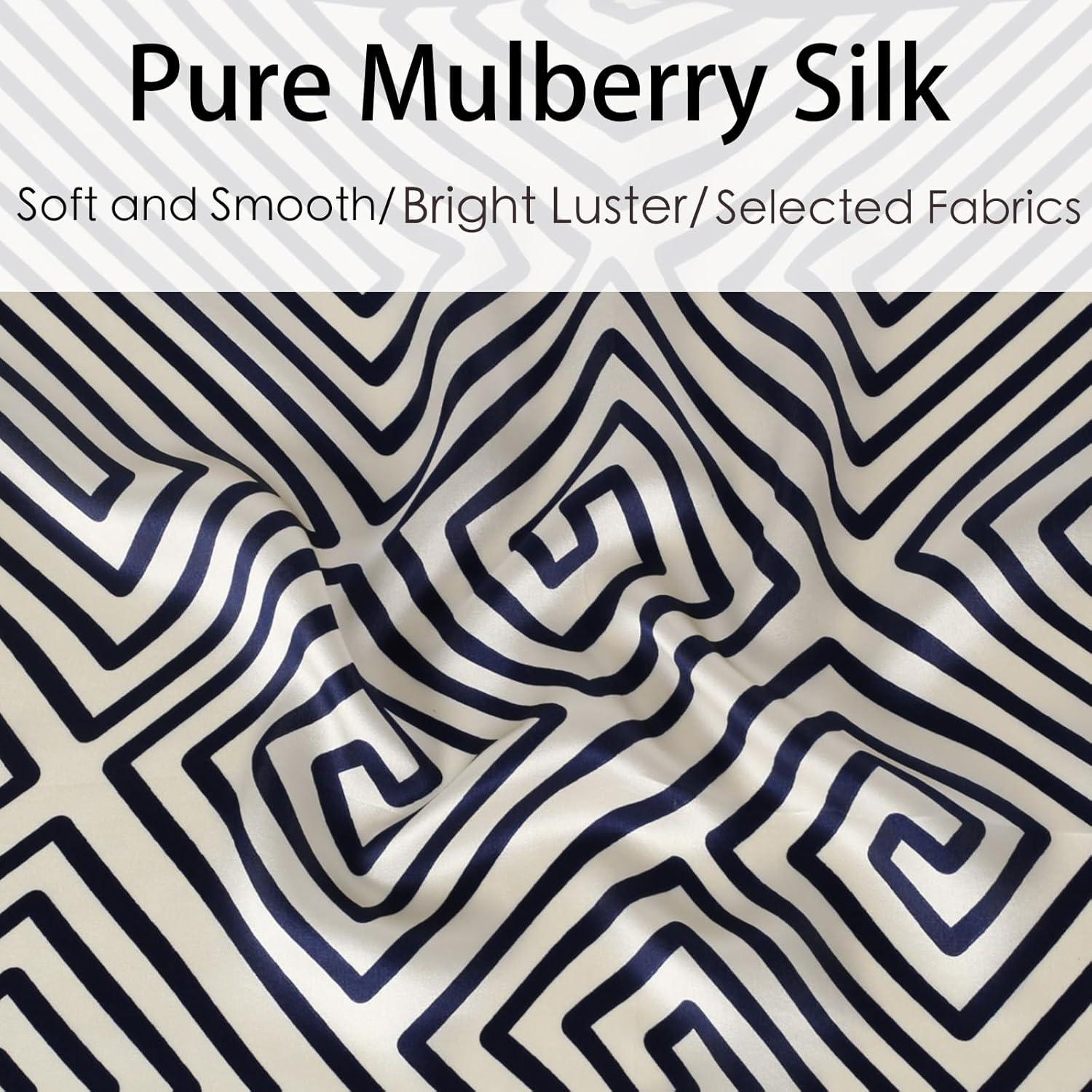 imageEXTREE 100 Pure Mulberry Silk Scarf Fashion Hair for Women Scarf Lightweight Square Neckerchief 275 275 inchesDark Blue Geometry