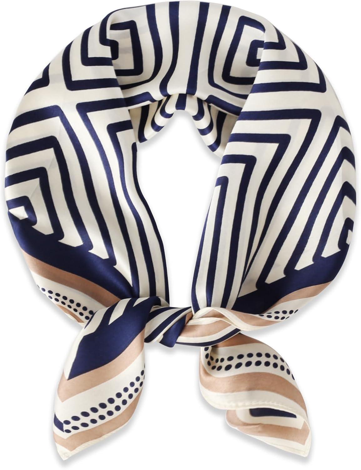 imageEXTREE 100 Pure Mulberry Silk Scarf Fashion Hair for Women Scarf Lightweight Square Neckerchief 275 275 inchesDark Blue Geometry