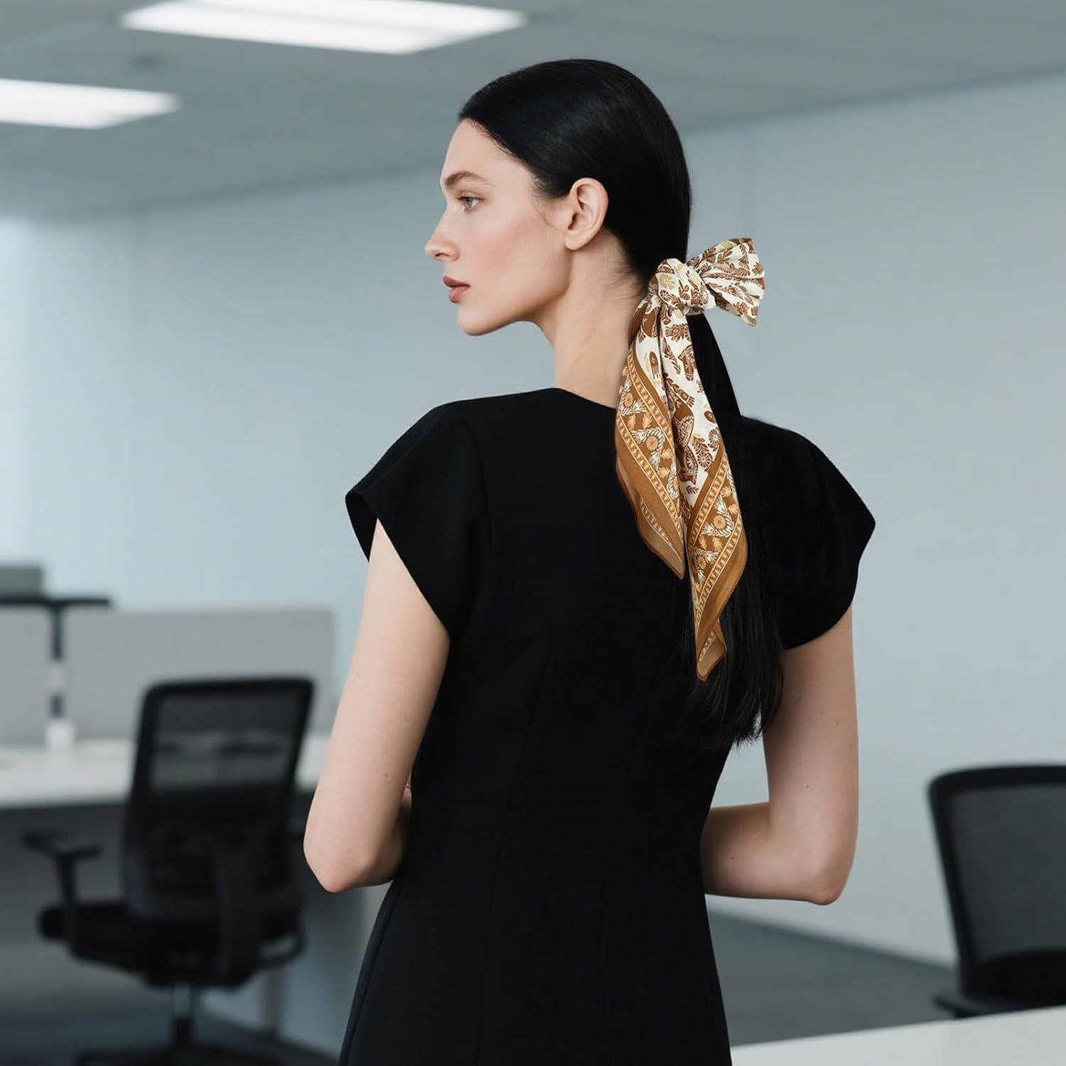 imageEXTREE 100 Pure Mulberry Silk Scarf Fashion Hair for Women Scarf Lightweight Square Neckerchief 275 275 inchesDeciduous Palm Tree