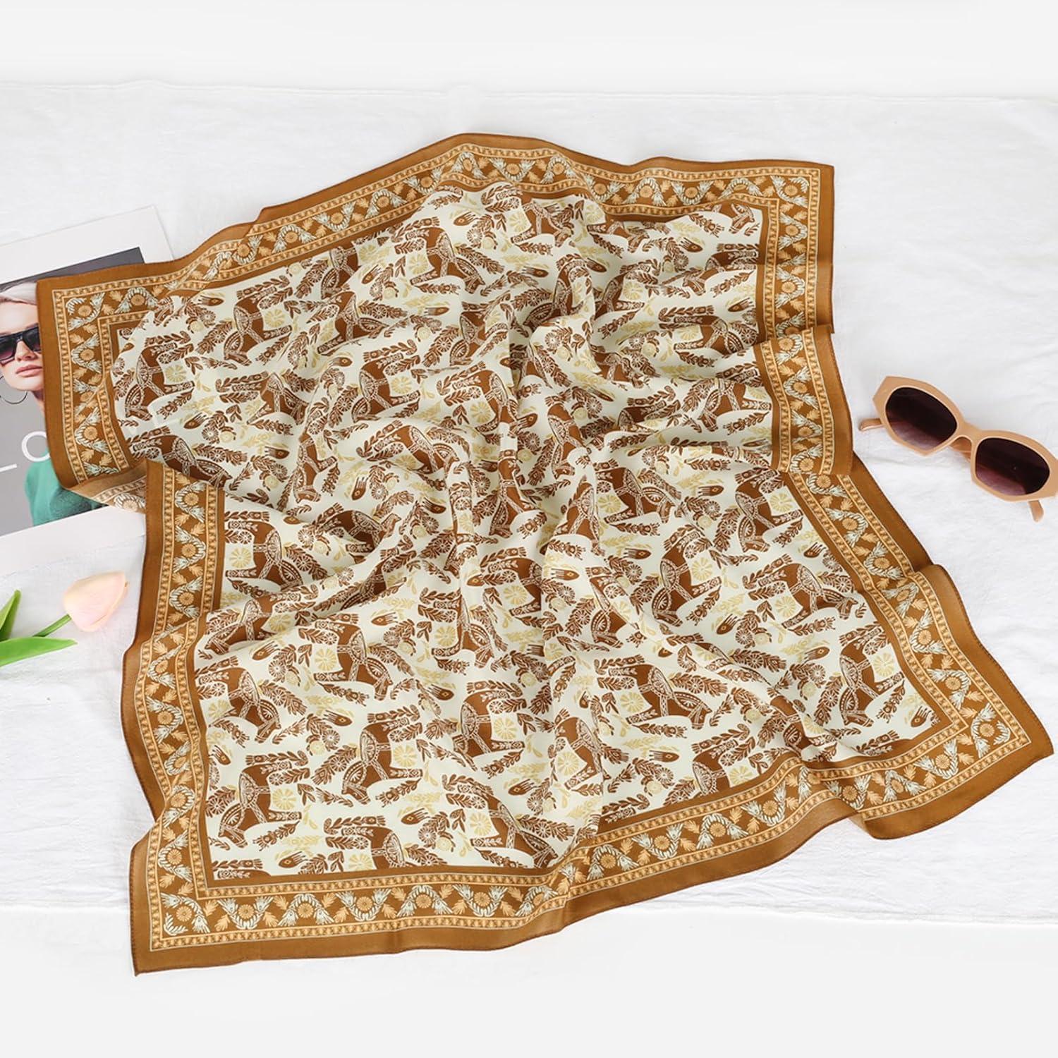 imageEXTREE 100 Pure Mulberry Silk Scarf Fashion Hair for Women Scarf Lightweight Square Neckerchief 275 275 inchesDeciduous Palm Tree