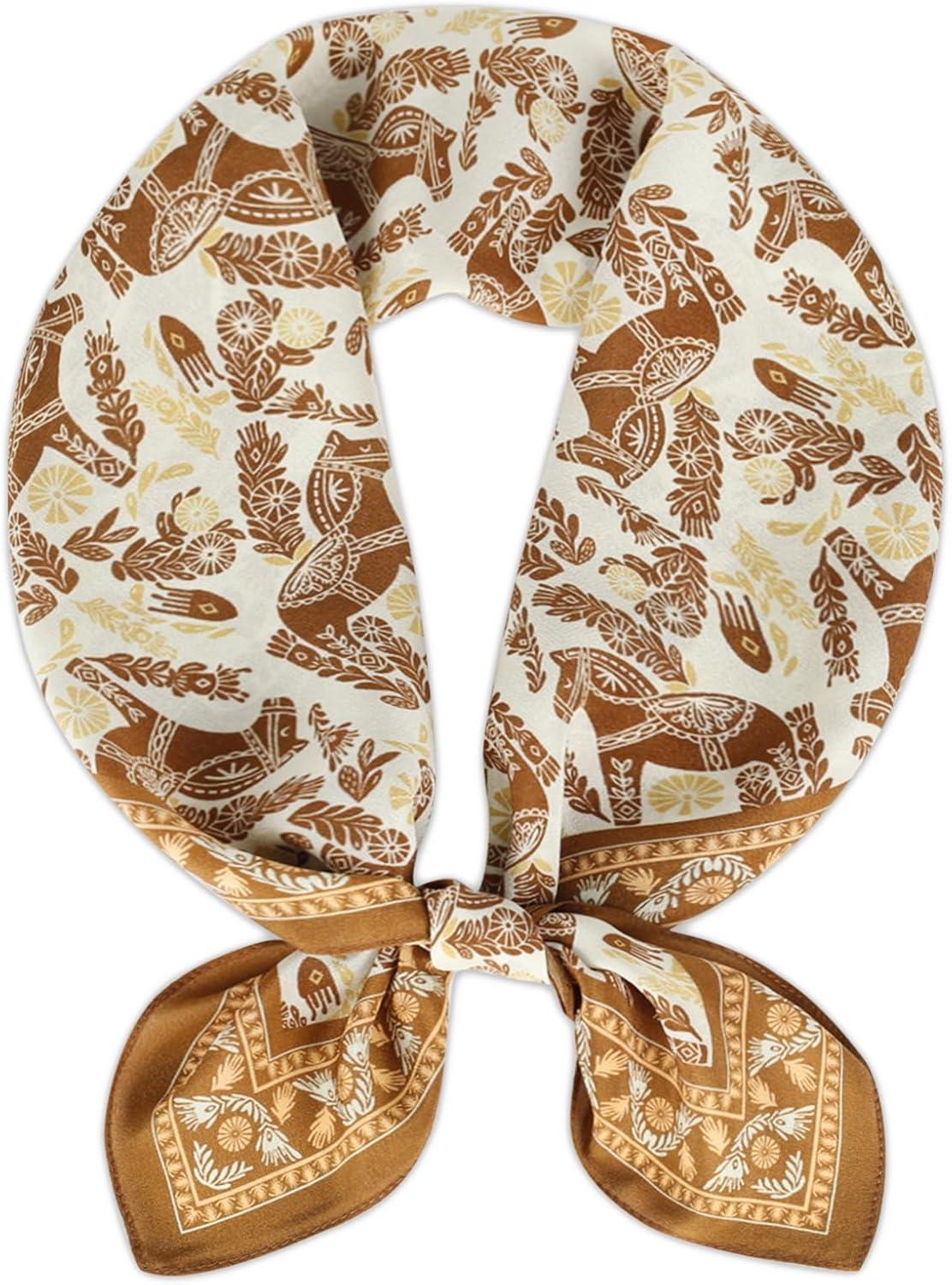 imageEXTREE 100 Pure Mulberry Silk Scarf Fashion Hair for Women Scarf Lightweight Square Neckerchief 275 275 inchesDeciduous Palm Tree