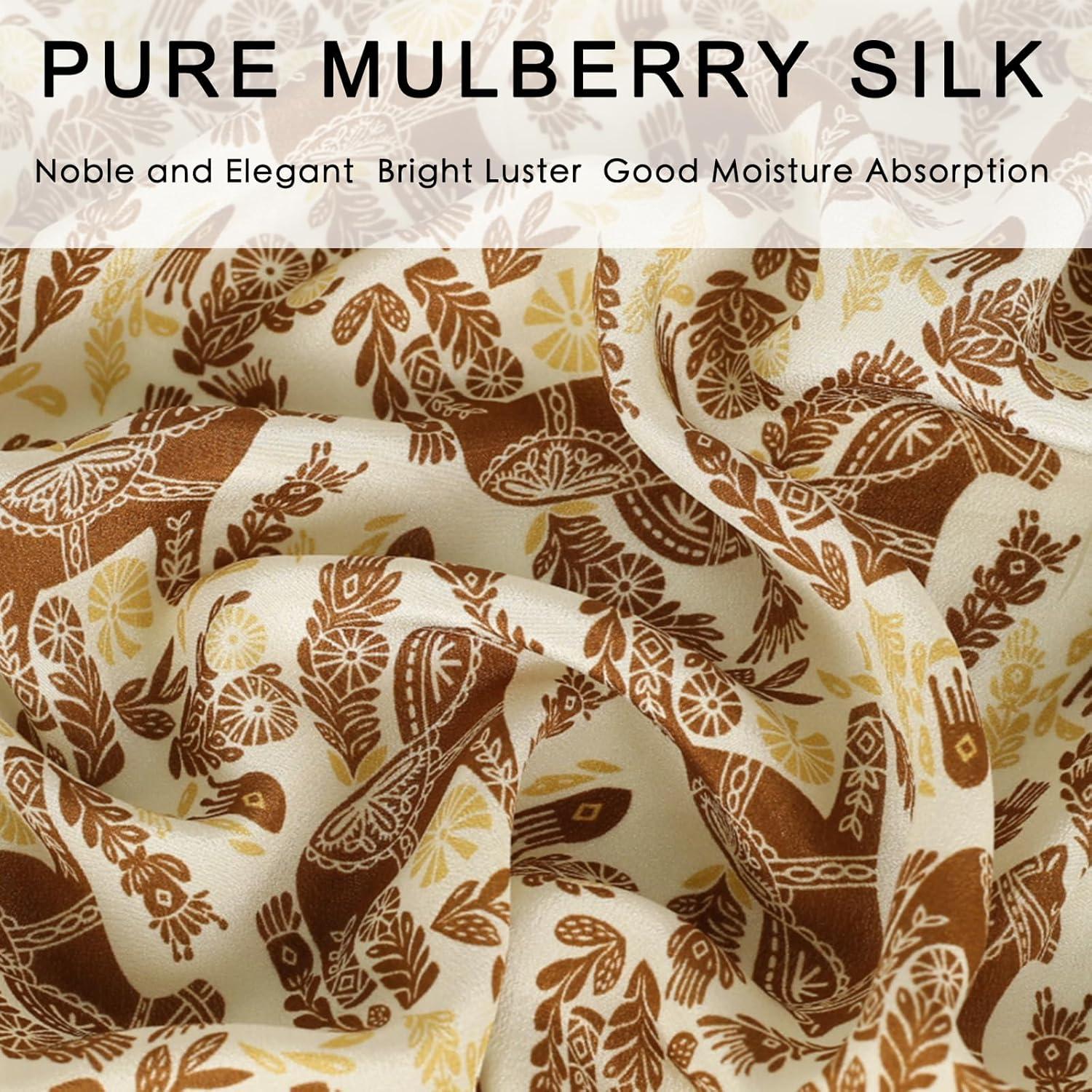 imageEXTREE 100 Pure Mulberry Silk Scarf Fashion Hair for Women Scarf Lightweight Square Neckerchief 275 275 inchesDeciduous Palm Tree