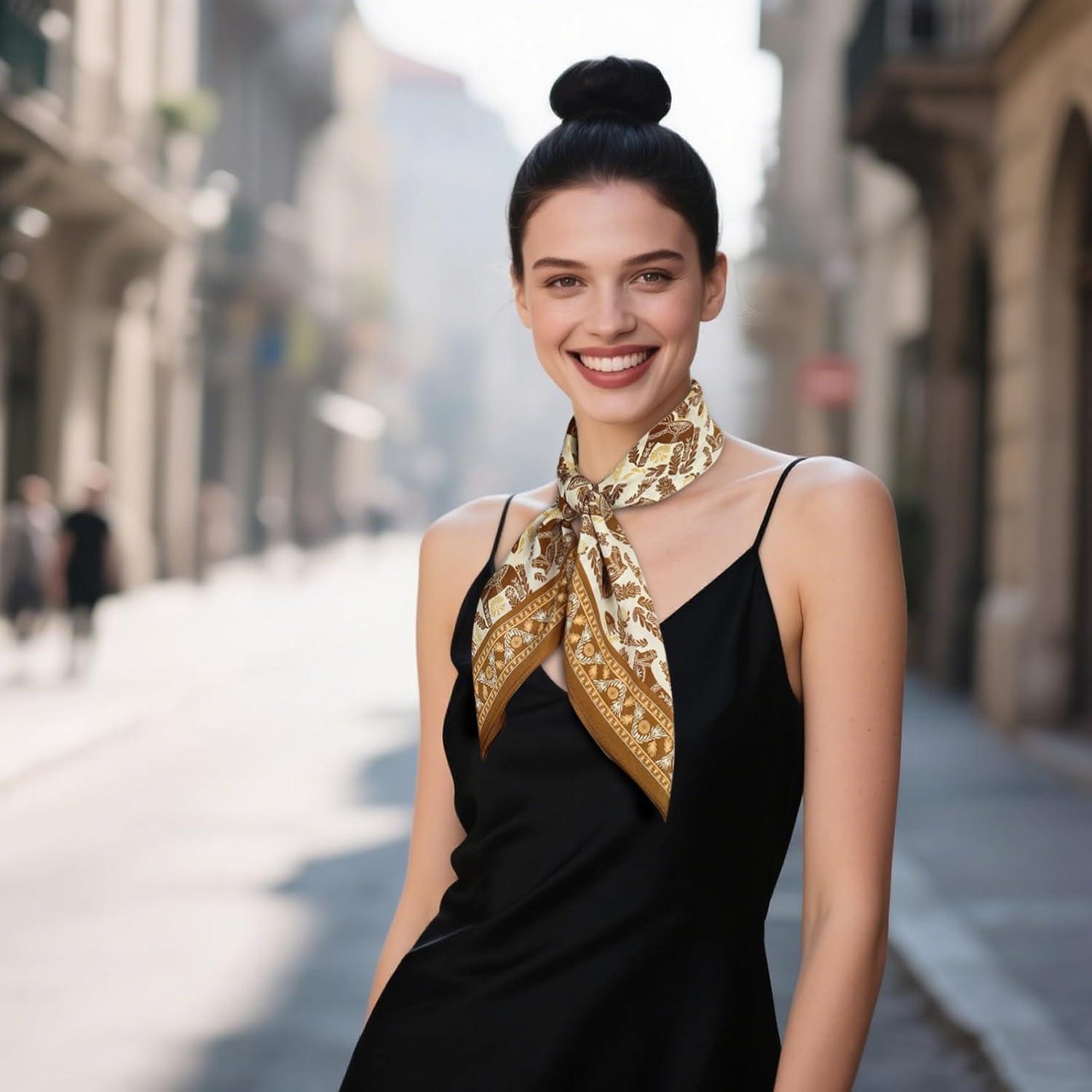 imageEXTREE 100 Pure Mulberry Silk Scarf Fashion Hair for Women Scarf Lightweight Square Neckerchief 275 275 inchesDeciduous Palm Tree