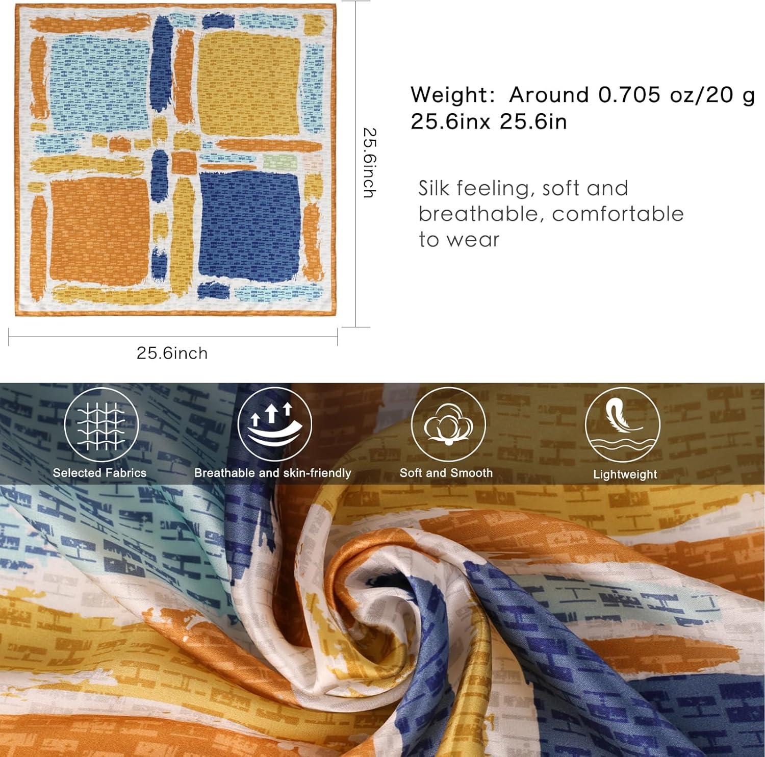 imageEXTREE 100 Pure Mulberry Silk Scarf Fashion Hair for Women Scarf Lightweight Square Neckerchief 275 275 inchesDifferent Lines Yellow Edge